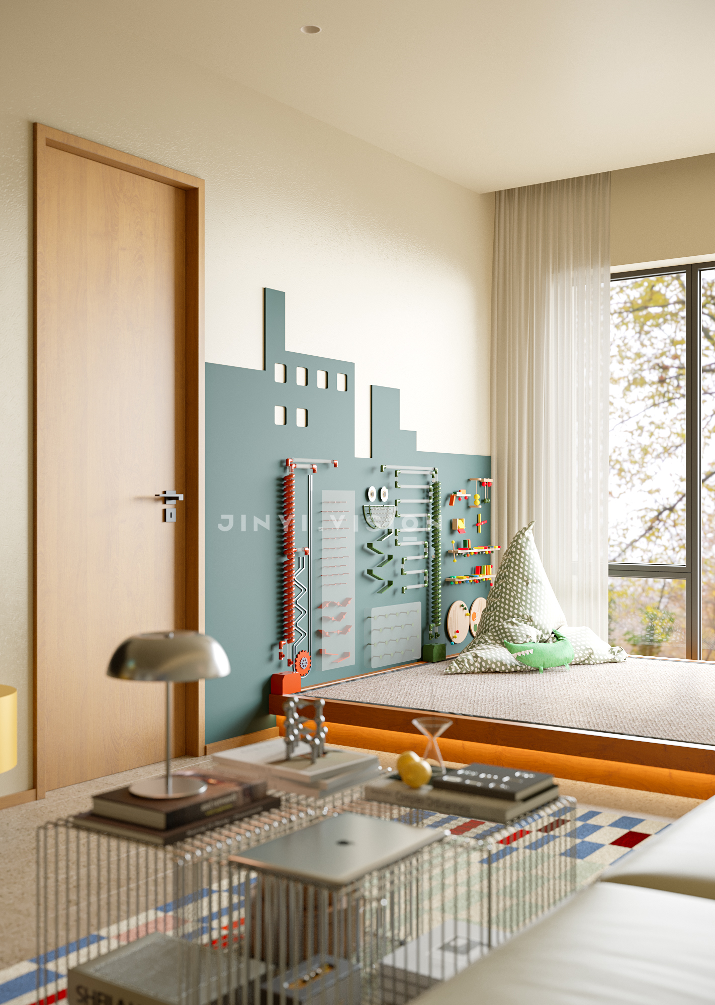 撞色 + 童趣装置，家是会发光的游乐场-6