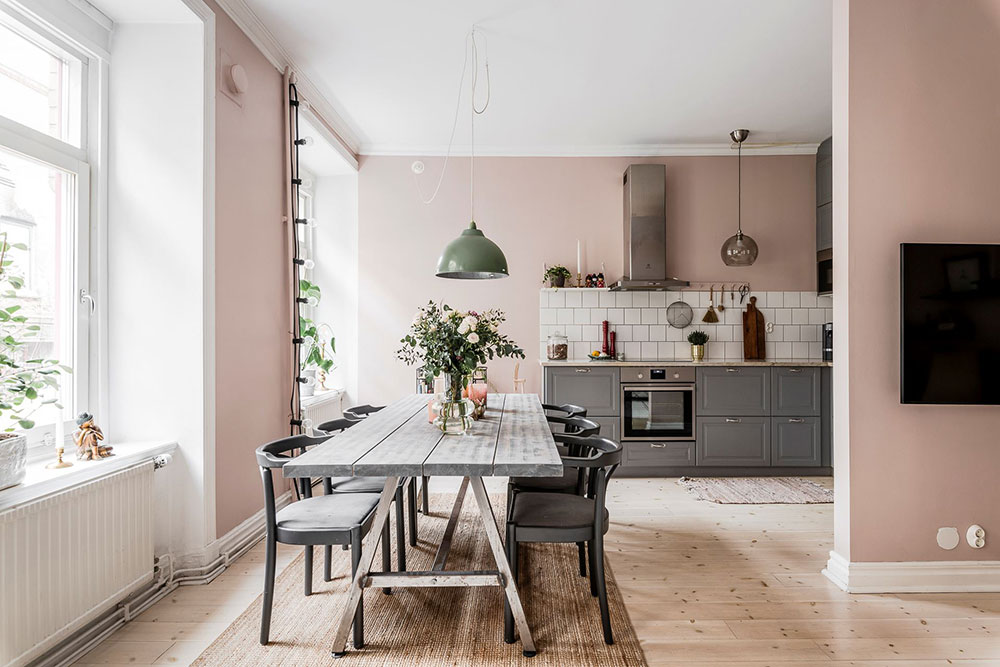瑞典 60㎡粉色调公寓，复古橱柜增色不少-7