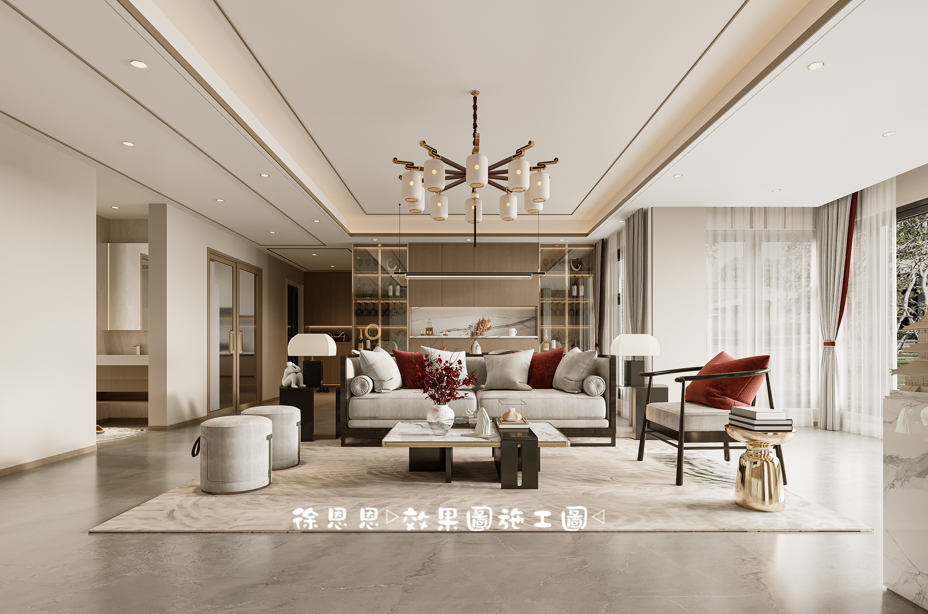 新中式，空间现代大方，细节朴素儒雅，悠闲惬意之居-0