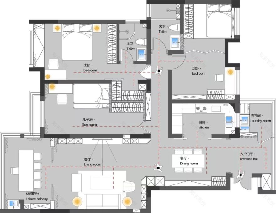 三代同堂的温馨美式之家——张蕾的“重彩”设计-3