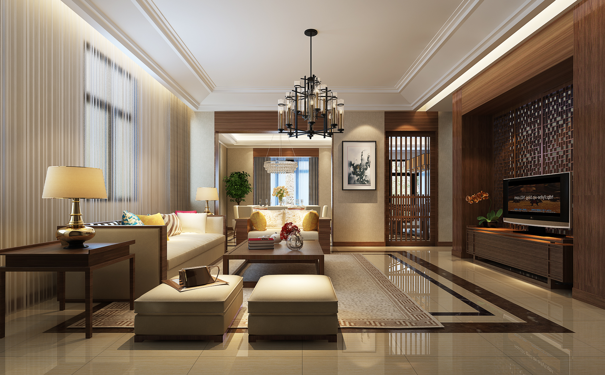 新中式 中式古典 奢华家装别墅样板房-6-3