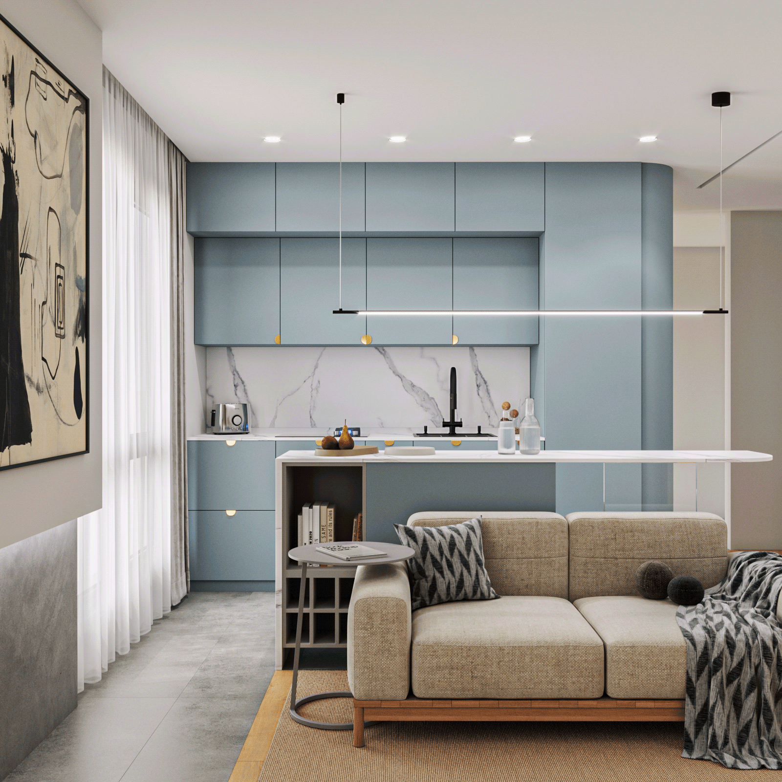 开放式厨房与客厅连厅设计 丨Elen Tsaturyan-1