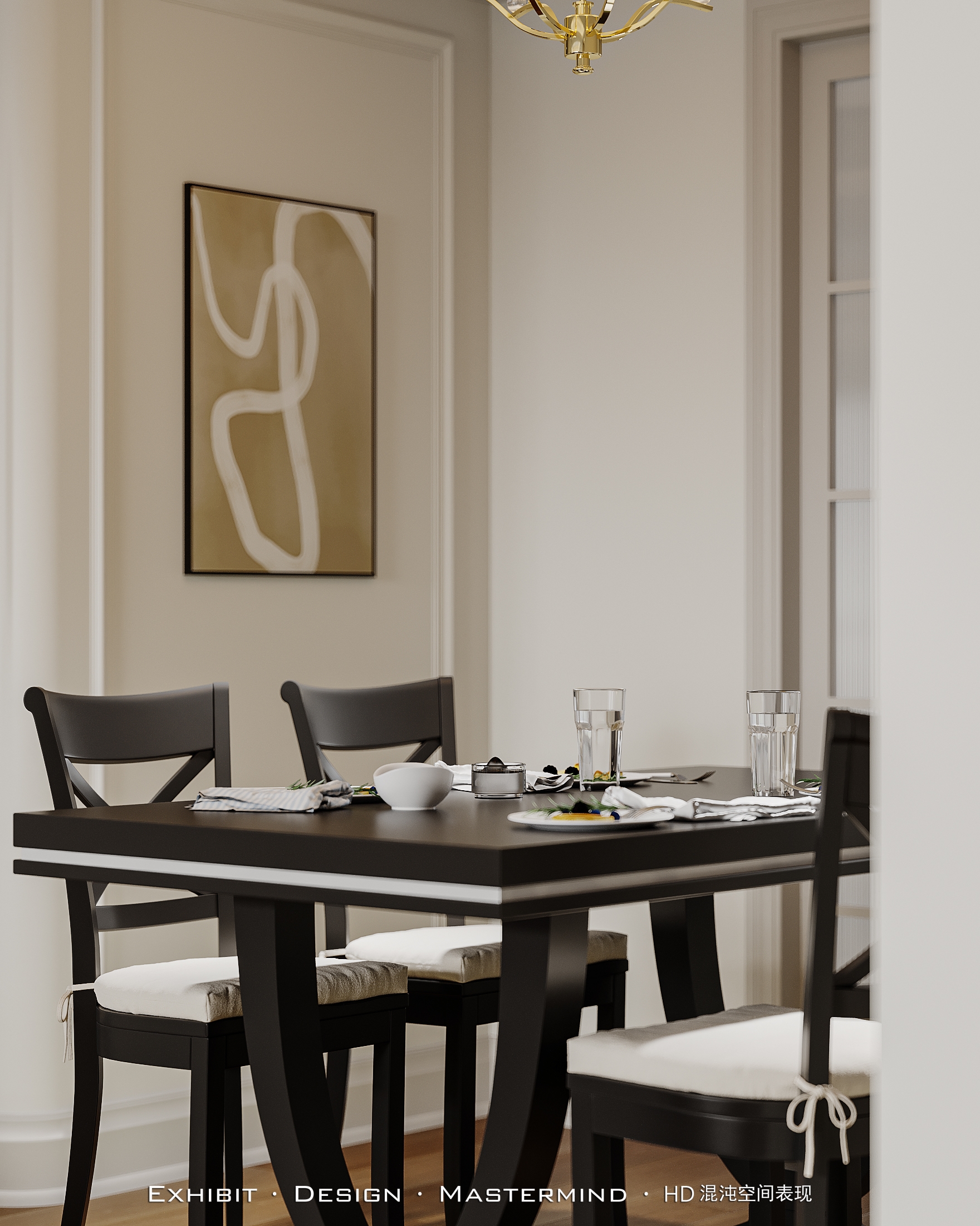 现代美式 客餐厅平层效果 X 混沌空间表现-4