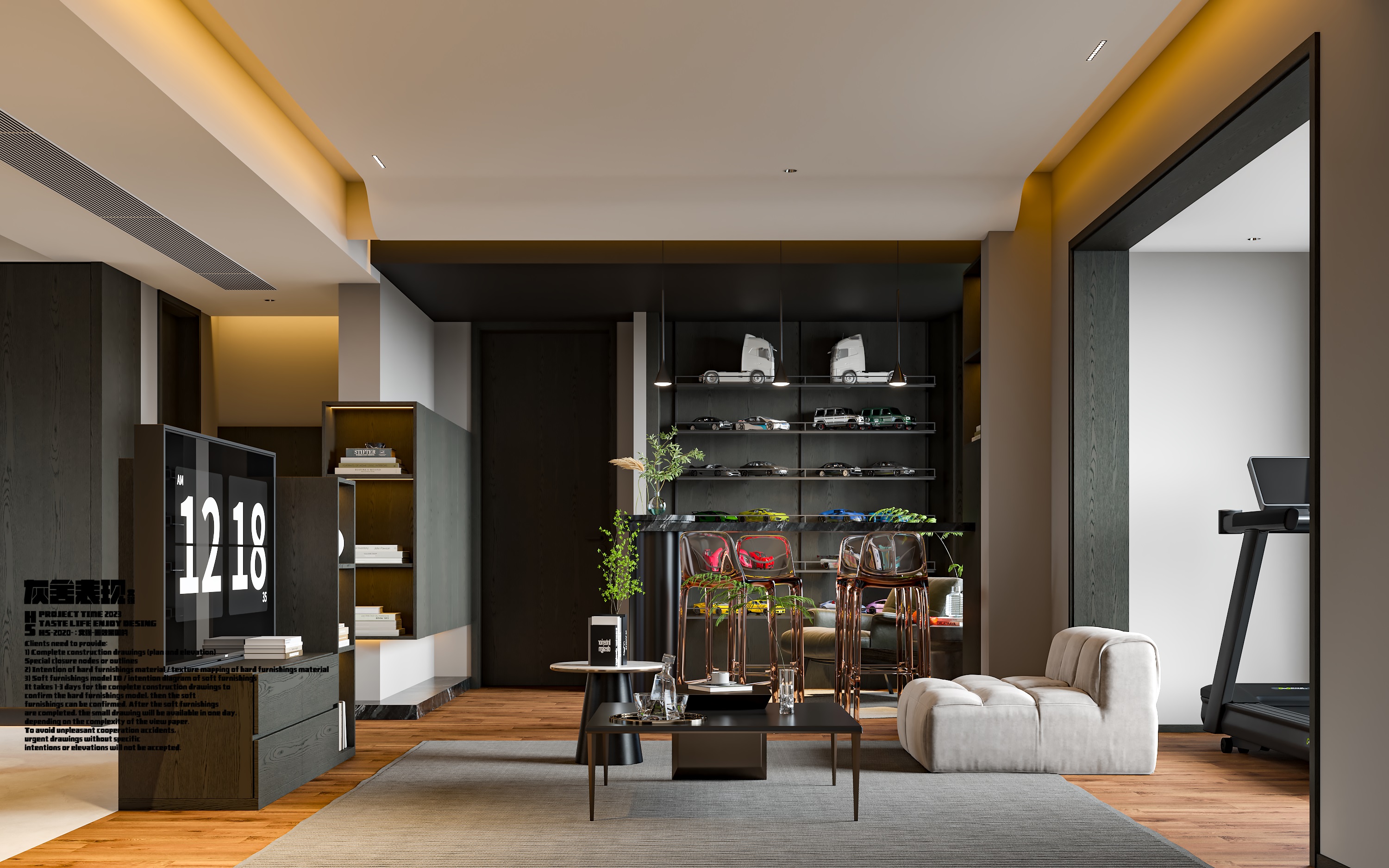 暗黑风大平层装修效果图丨灰舍表现-5