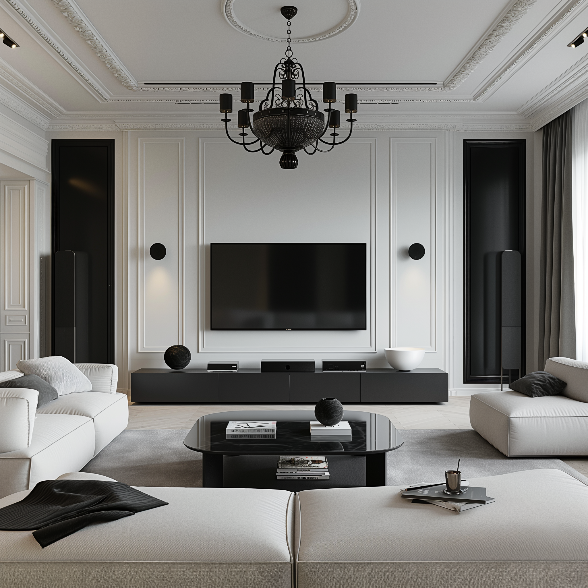 Millionaire Black and white neoclassic mansion-11