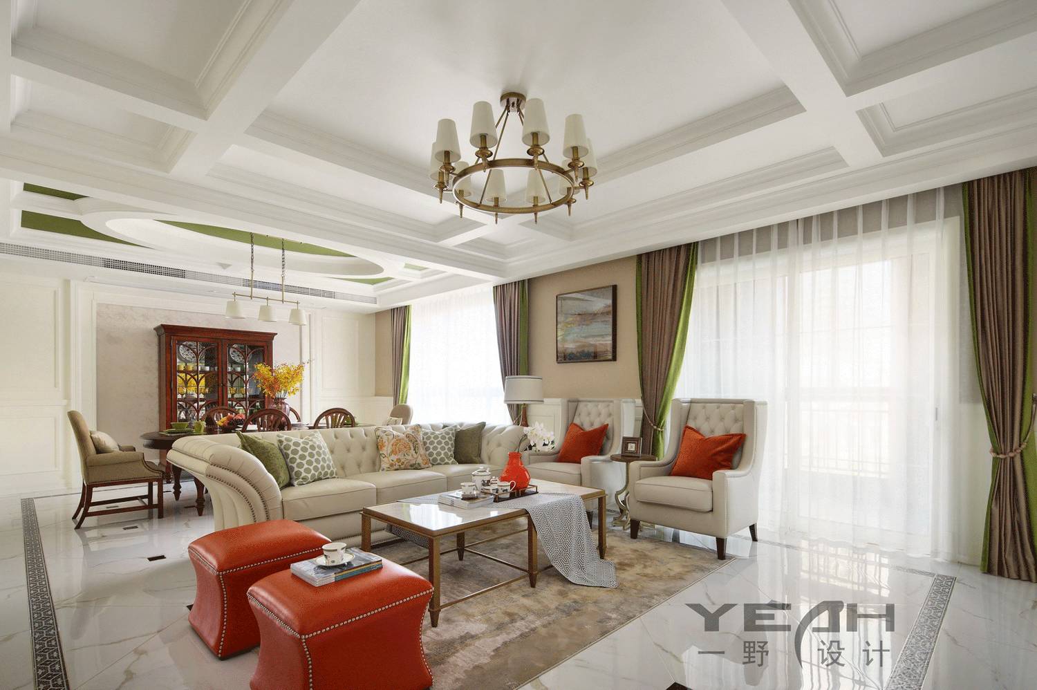 长安府自然和谐家居设计,绿色橙黄点缀活力空间-25