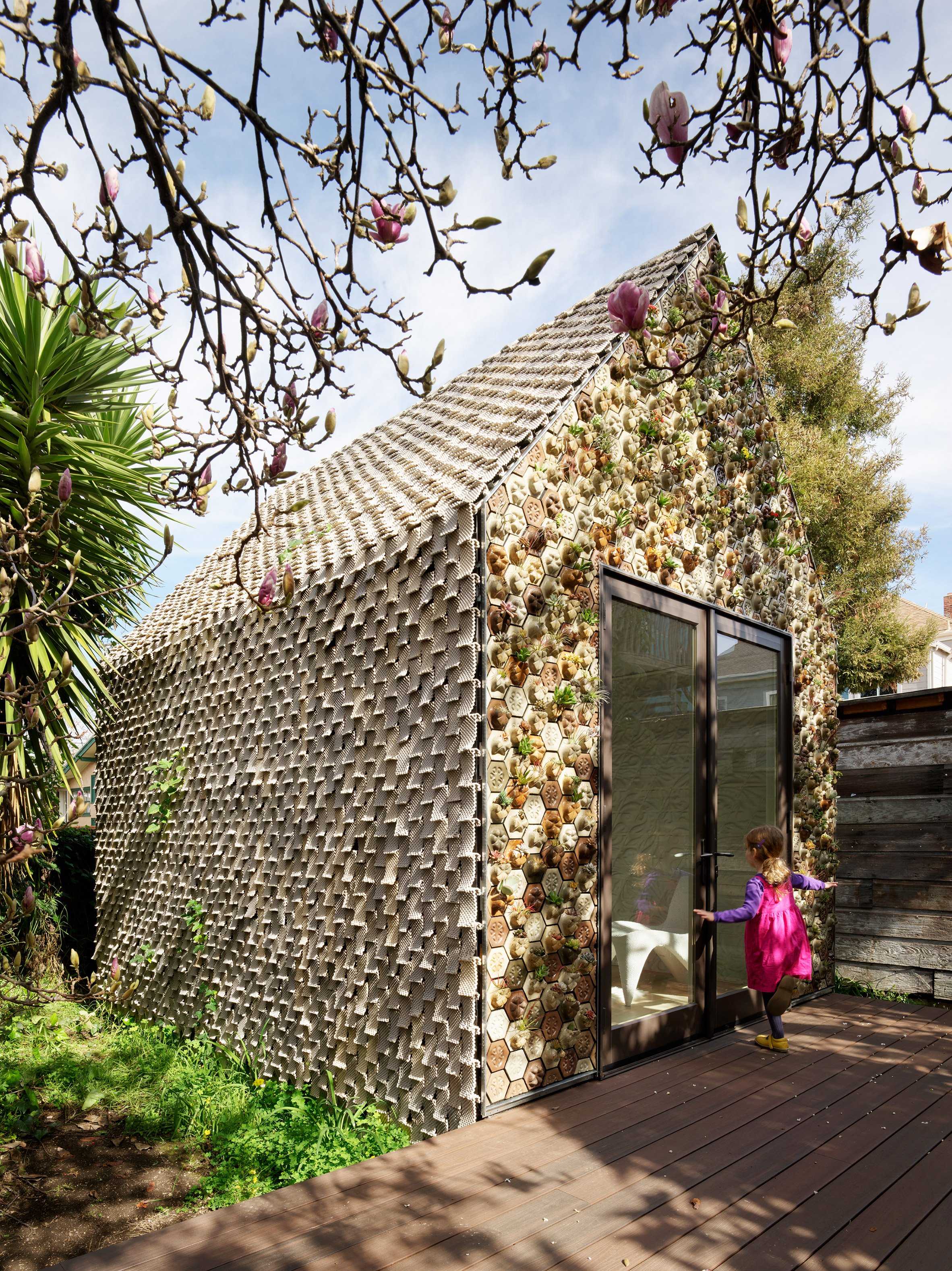 3D-printed tiles filled with succulents form cabin by Emerging Objects-3