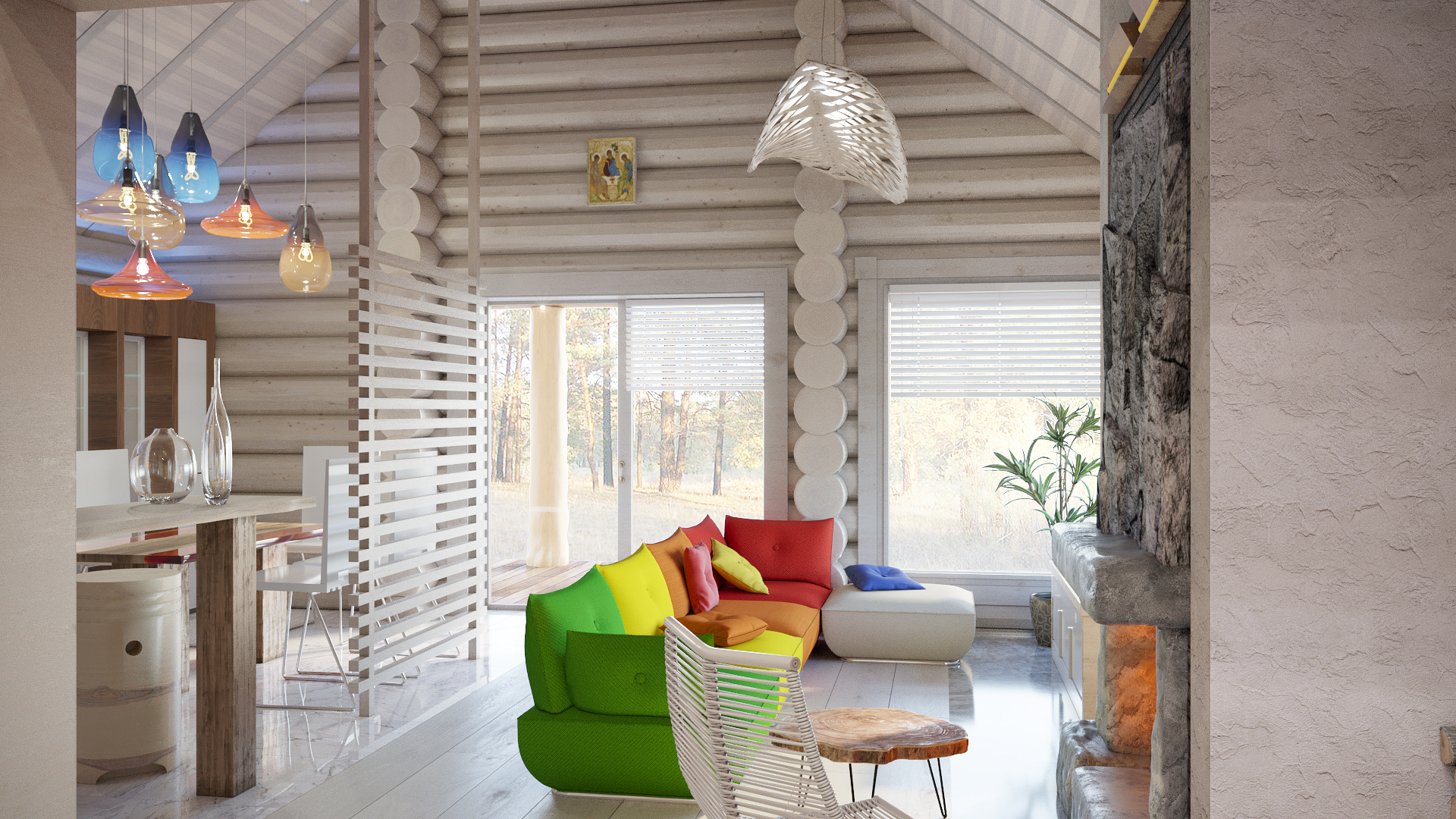 Варианты интерьера в срубе.-17