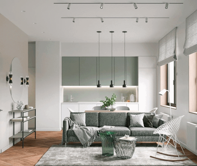 莫斯科 54㎡少女心公寓,LDK 一体化,清新绿++ 原木打造舒适空间-0