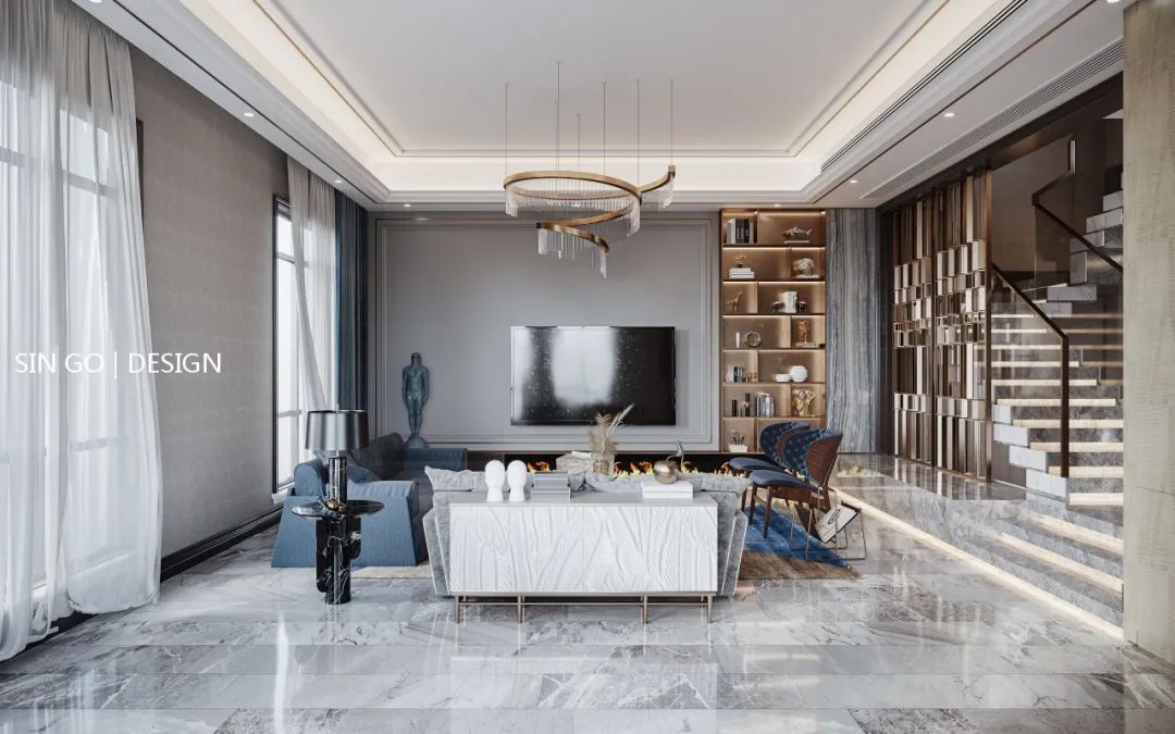 南京•复地朗香 650㎡混搭风别墅设计,现代轻奢质感与法式浪漫的完美融合-16