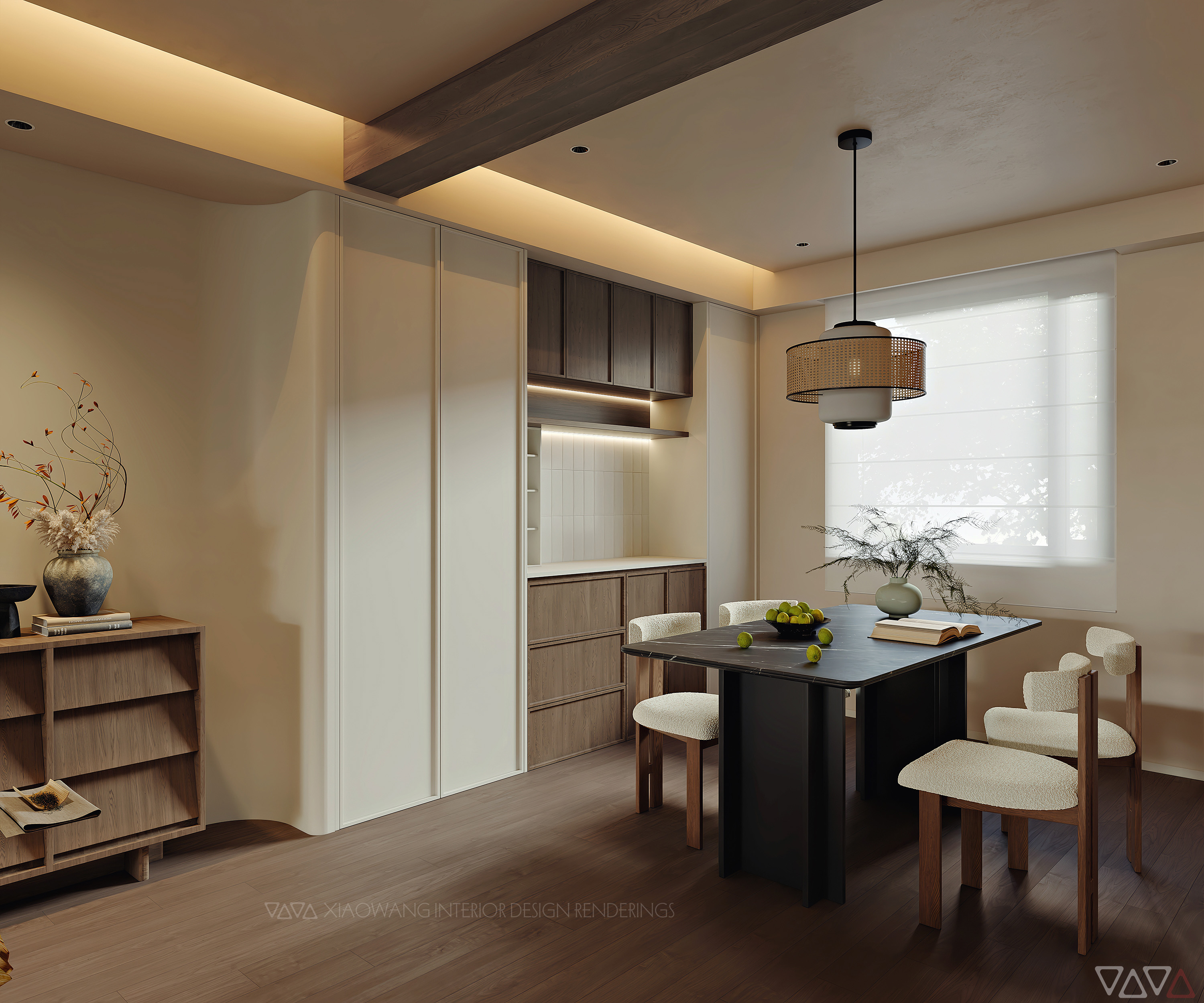 中古风 客餐厅 卧室 效果图-12