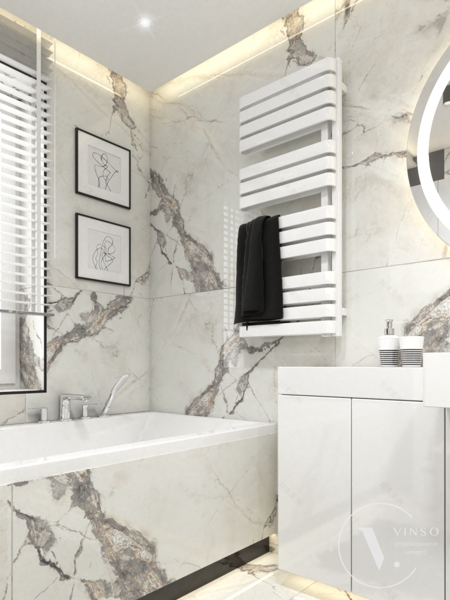 黑白风格的浴室丨波兰塔尔努夫-2