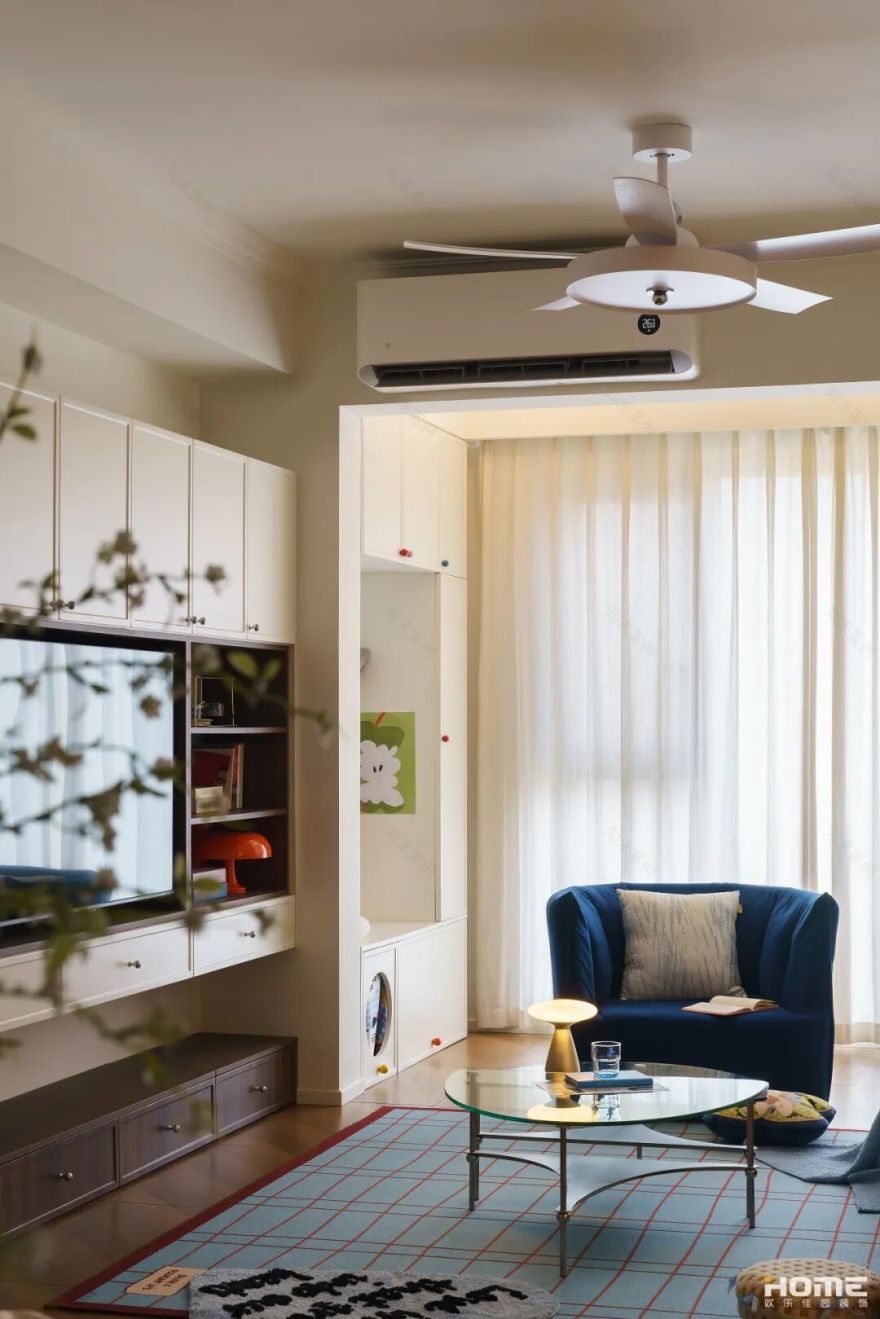 佳园实景|莓想|105㎡包豪斯中古风,三室改两室,大胆鲜活的色彩推门直接被硬控!-43