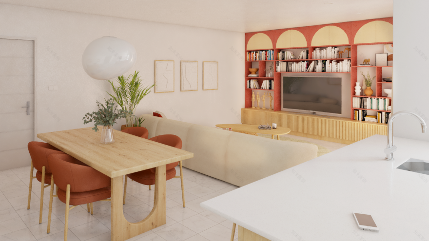 客厅 餐厅 厨房空间装饰提案与3D可视化-8