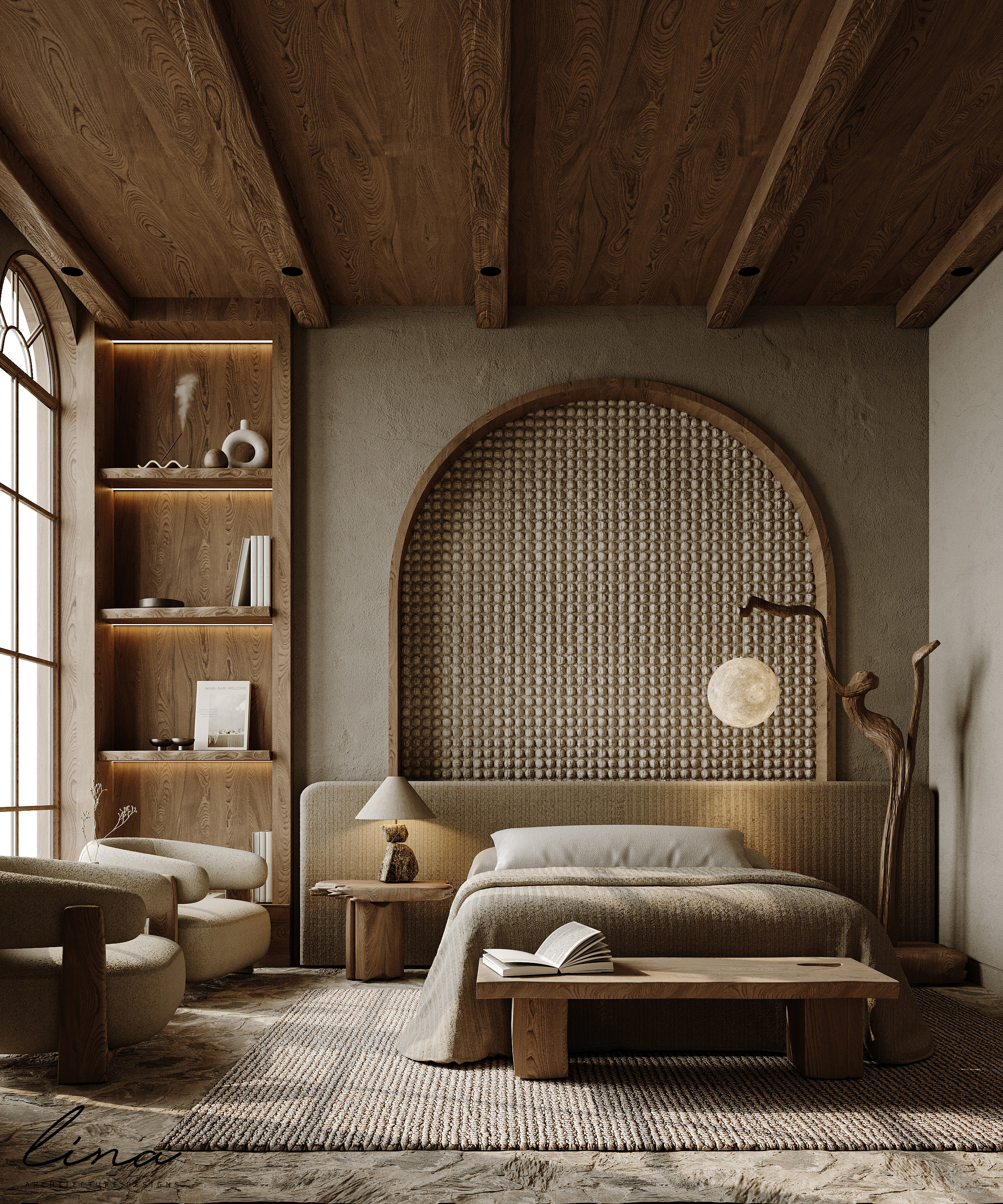 侘寂风房间

注：WABI SABI是源自日本美学概念侘寂，代表一种追求自然、质朴、残缺之美的理念 丨Ethar Nasser-3