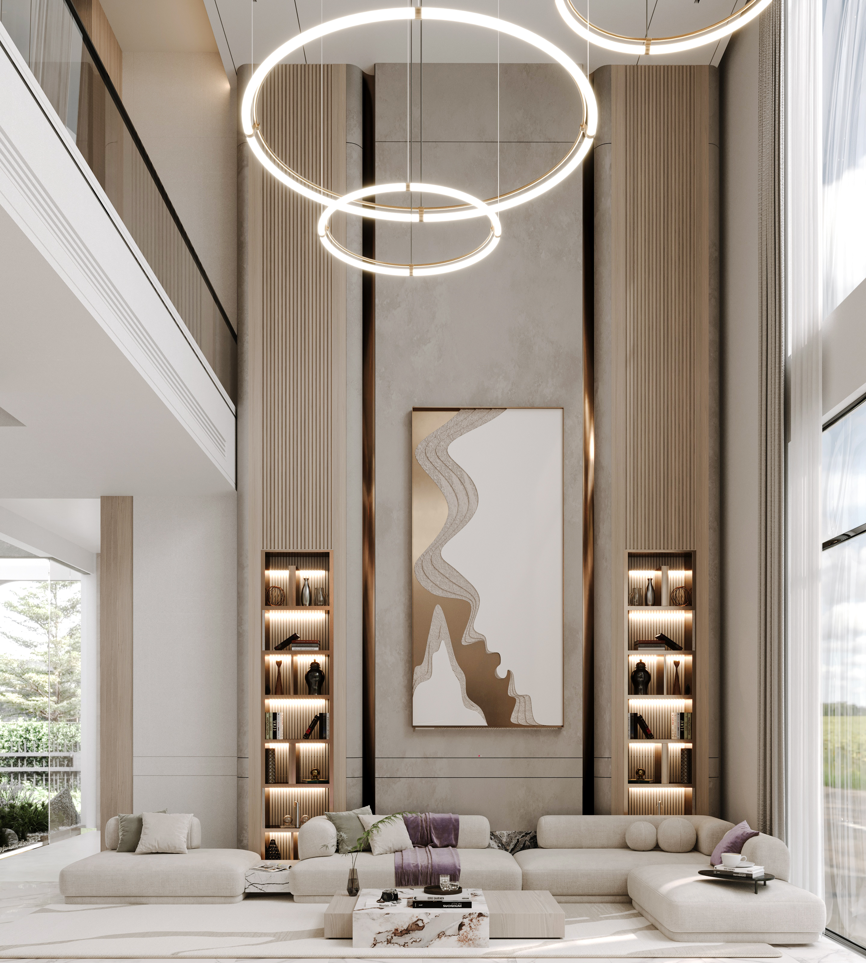 双层挑高客厅（注：Double Height Living常见语境下指住宅中具有双层挑高空间的客厅区域，若语境不同可能有不同理解，但按常见情况此为准确翻译） 丨阿联酋艾因丨Ahmed Jaffar  Hadeer Shokier-9