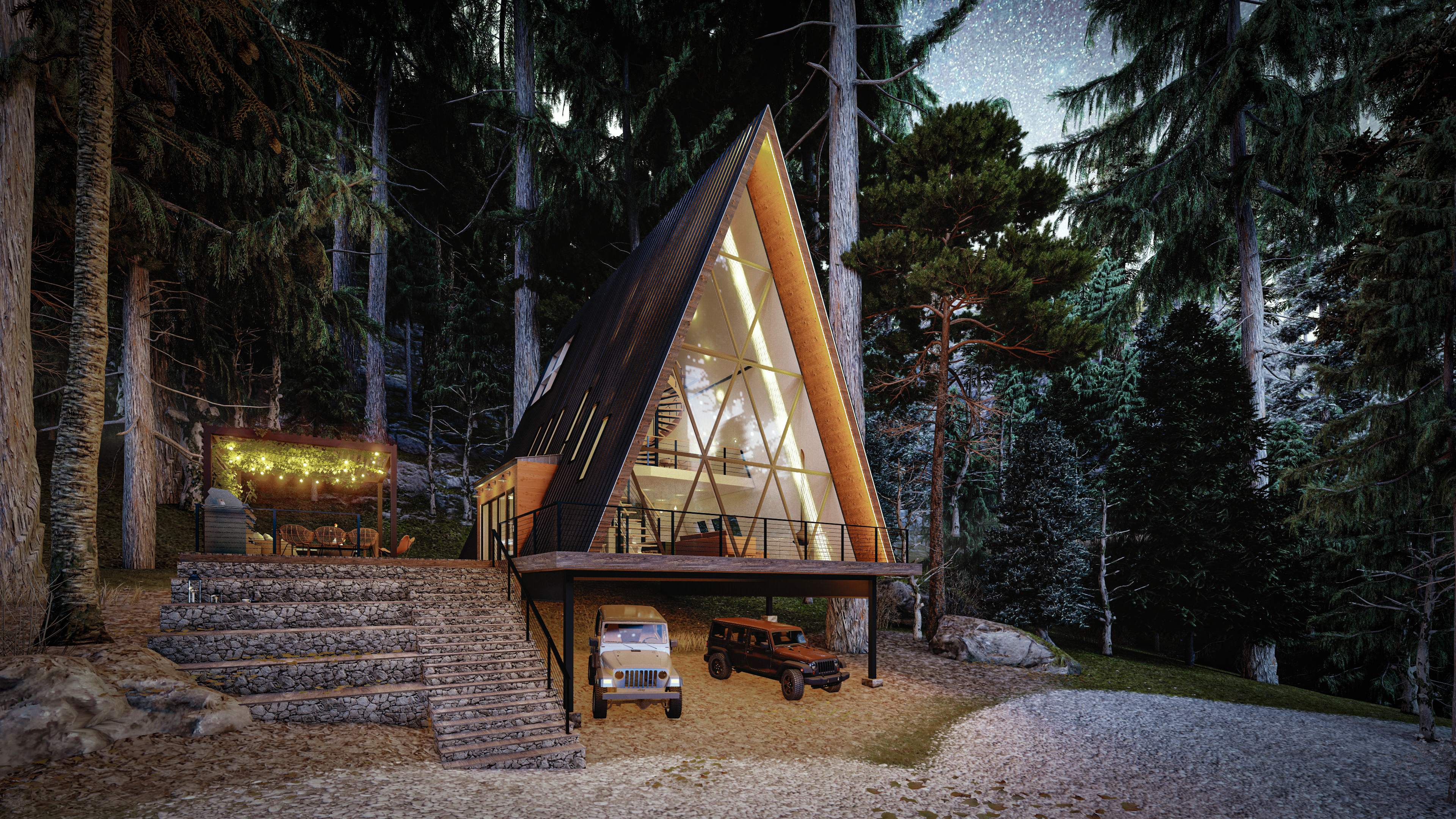 A Frame Cabin Render-3