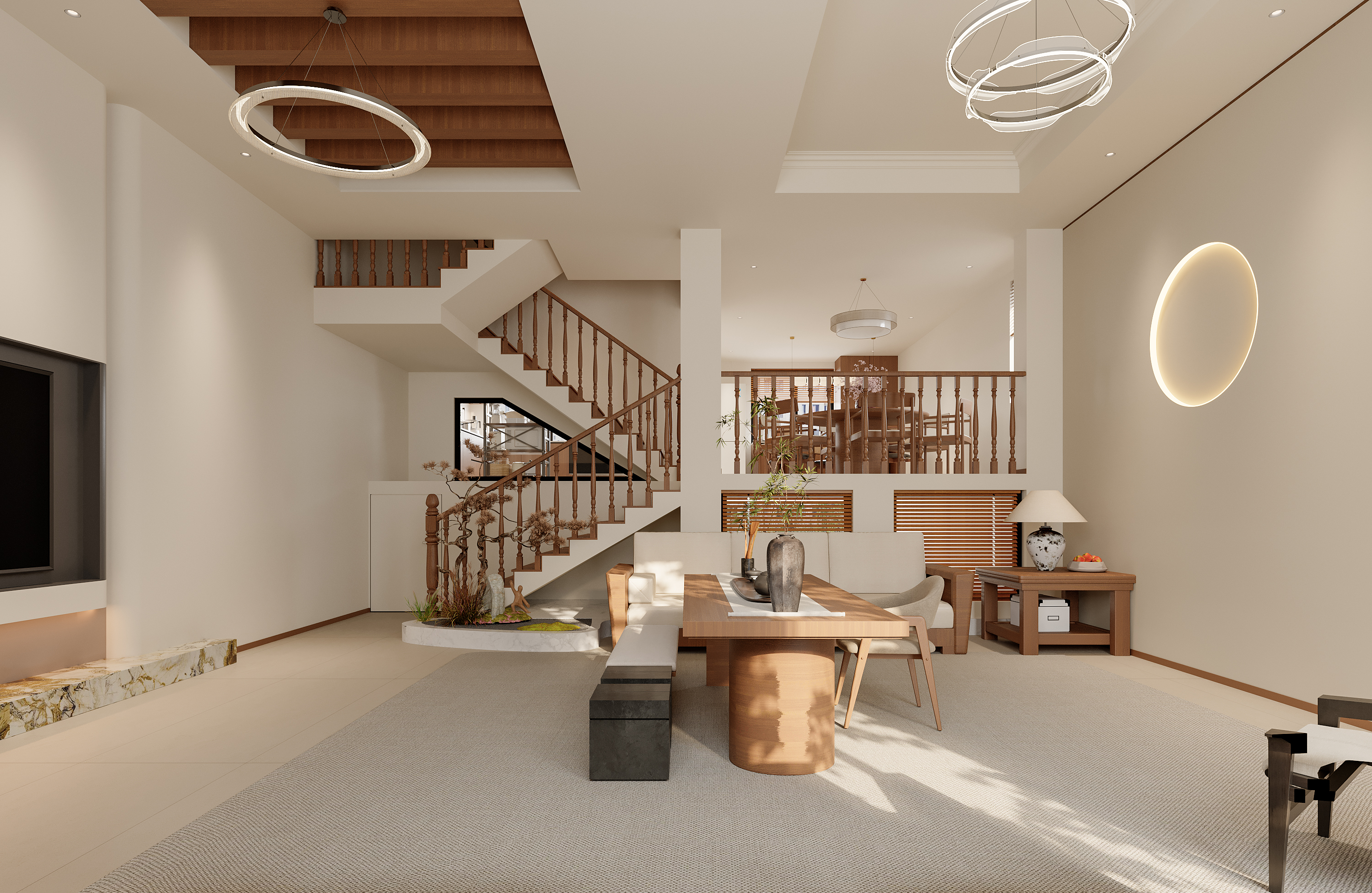 别墅诧寂风轻奢客餐厅效果图表现-4