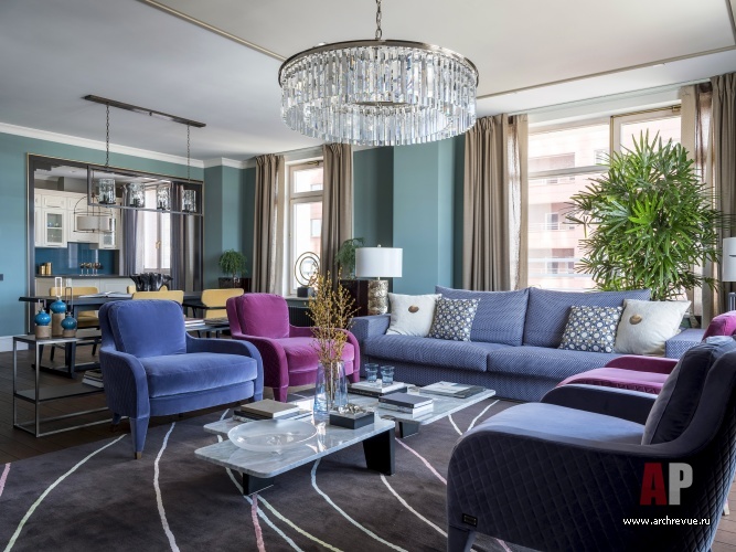 莫斯科西南角带全景窗可看莫斯科大学高楼的彩色公寓室内设计丨俄罗斯莫斯科丨Гончар Ольга,Лобынцева Софья-27