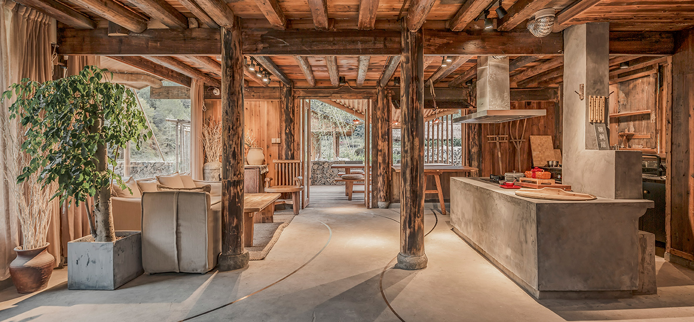 Wavy roof of Chinese guesthouse follows outline of surrounding mountains-22