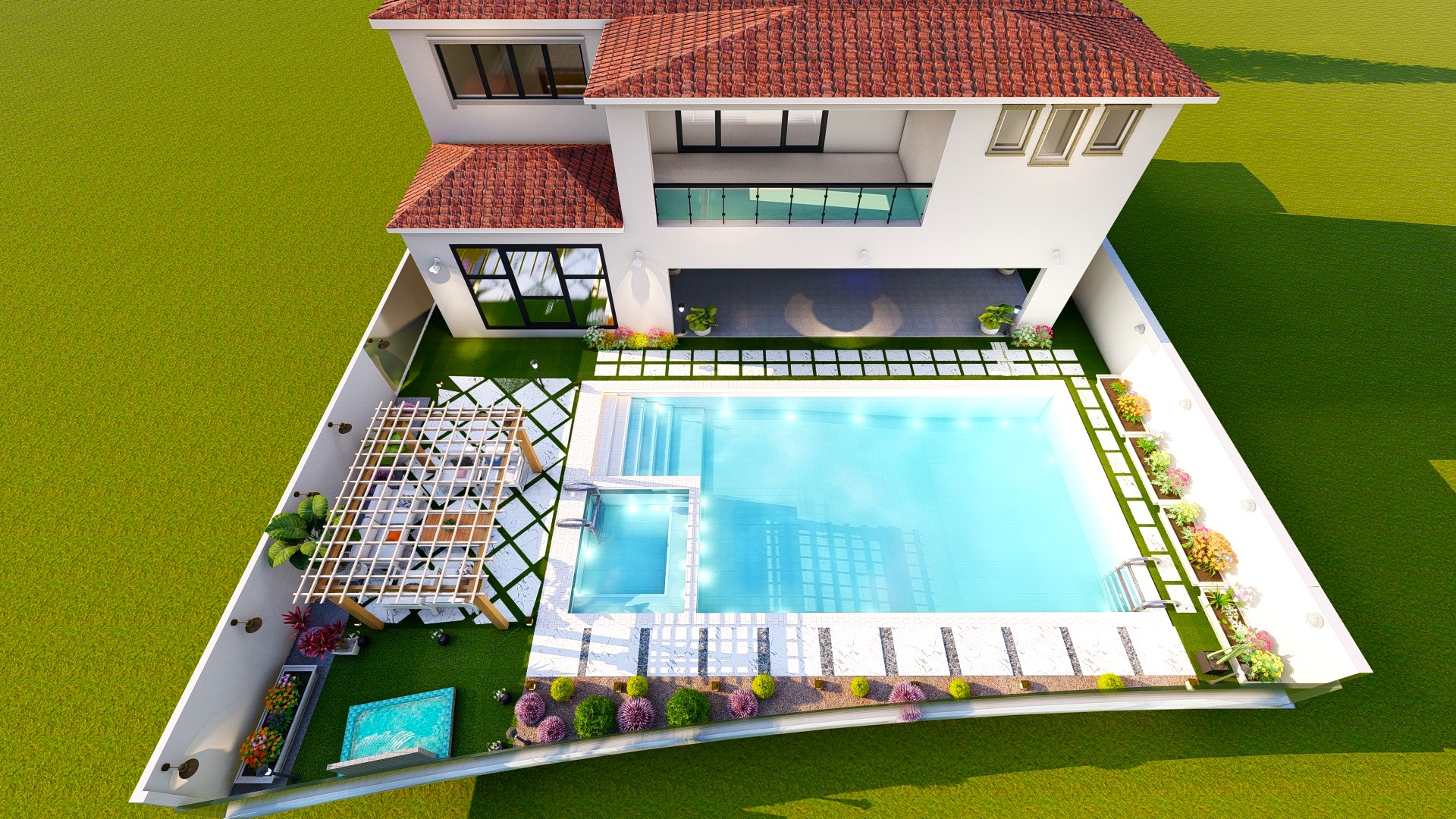 Backyard and front yard landscape design with pool-5