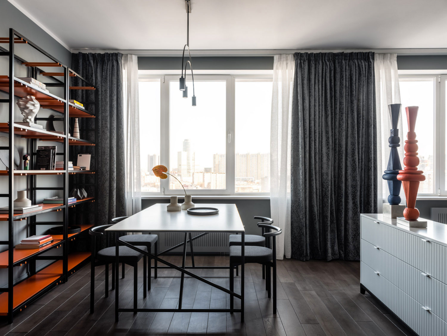 莫斯科 80 平米简约现代公寓，色彩点缀打破灰色空间-9