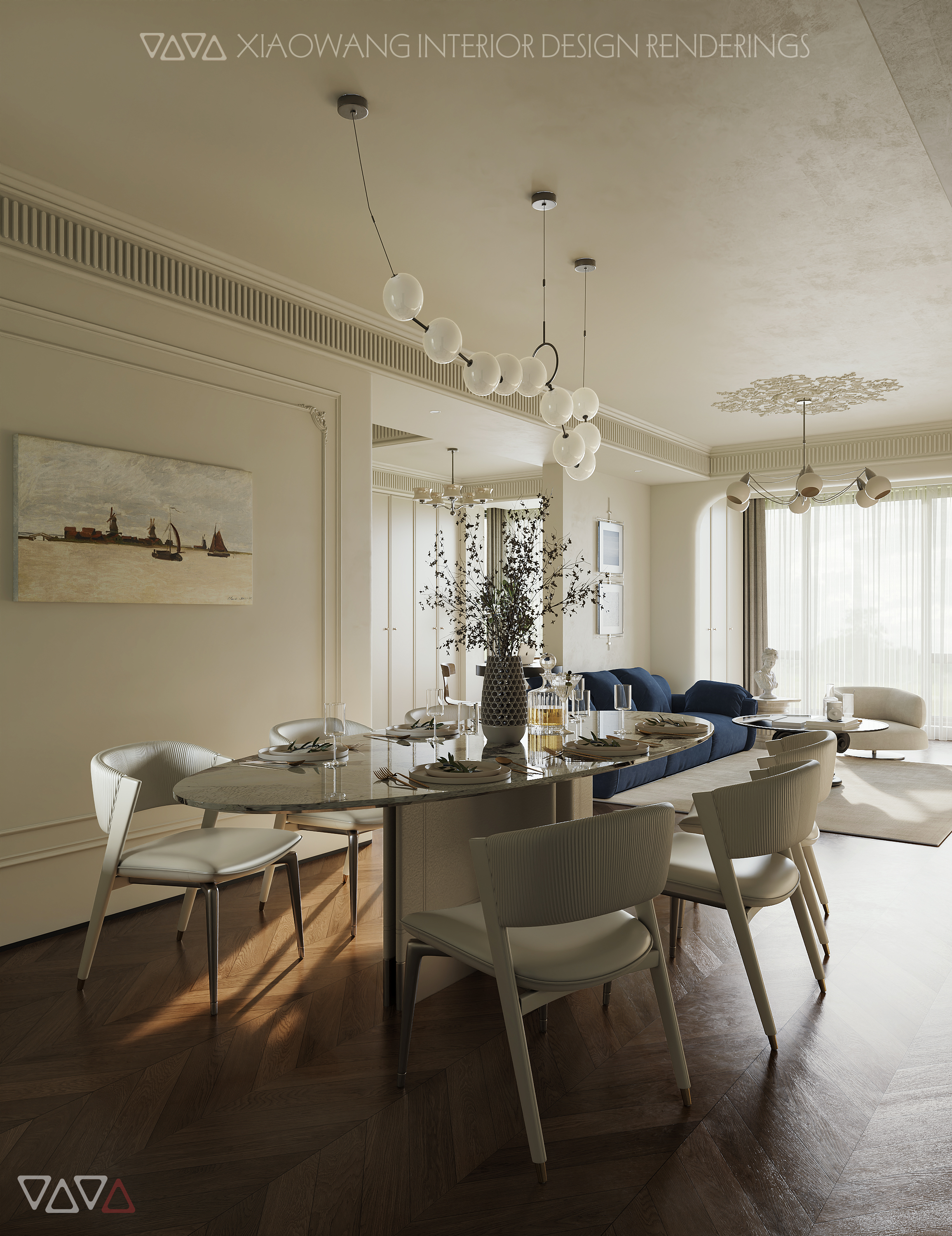 现代法式客餐厅效果图-7