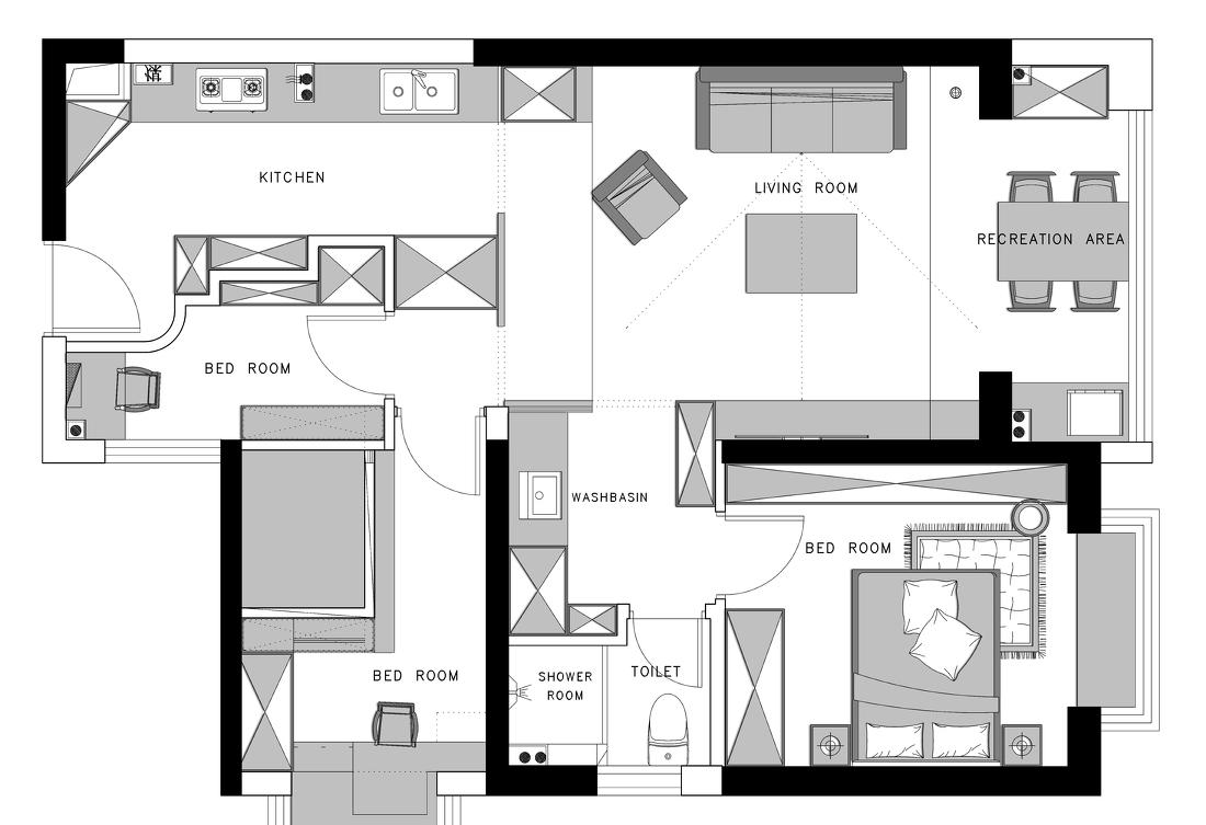 钟俊峰丨平层丨大大的小屋 70m2极限改造 两房改三房-3