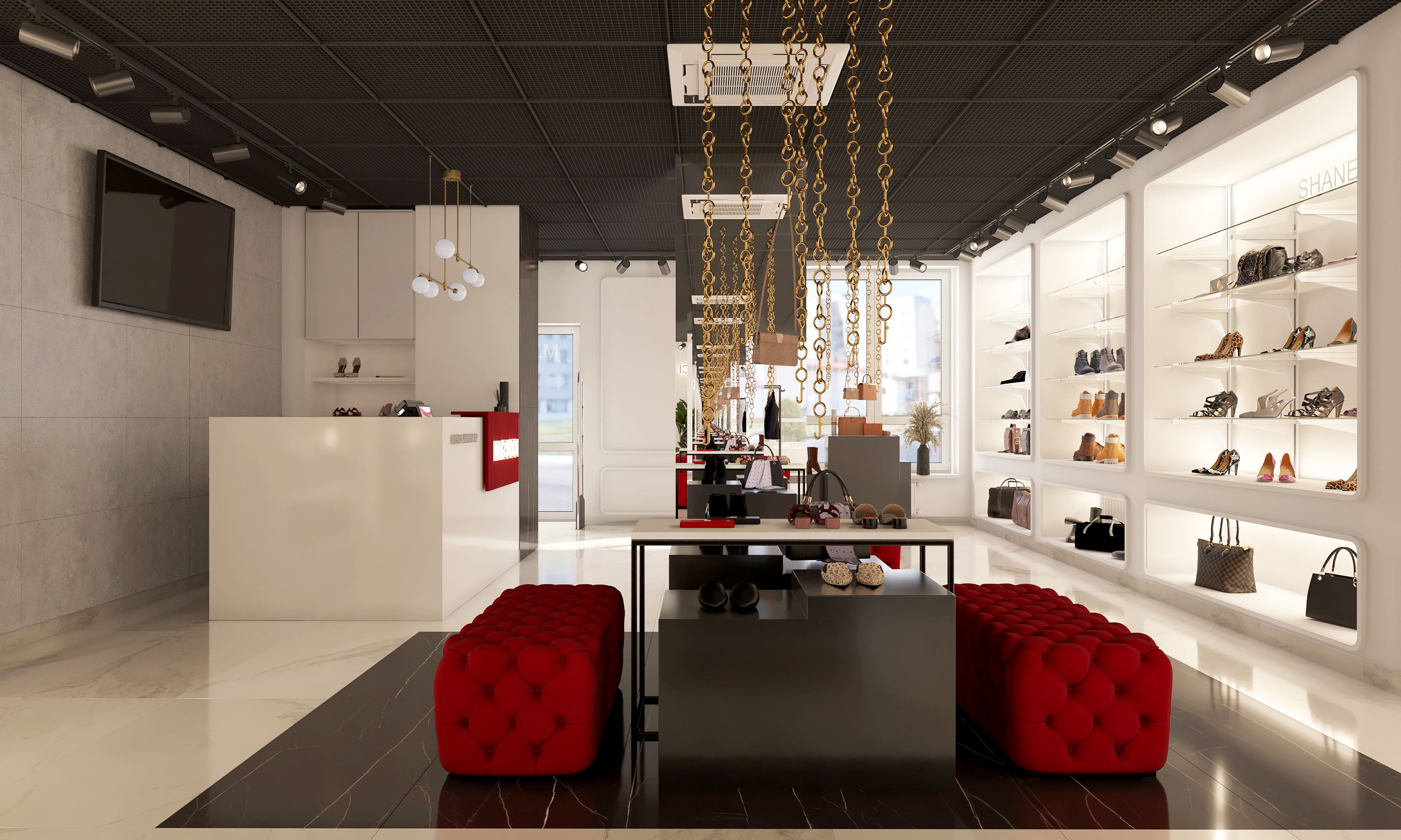 Interior design of a shoe store, bags and accessories-8