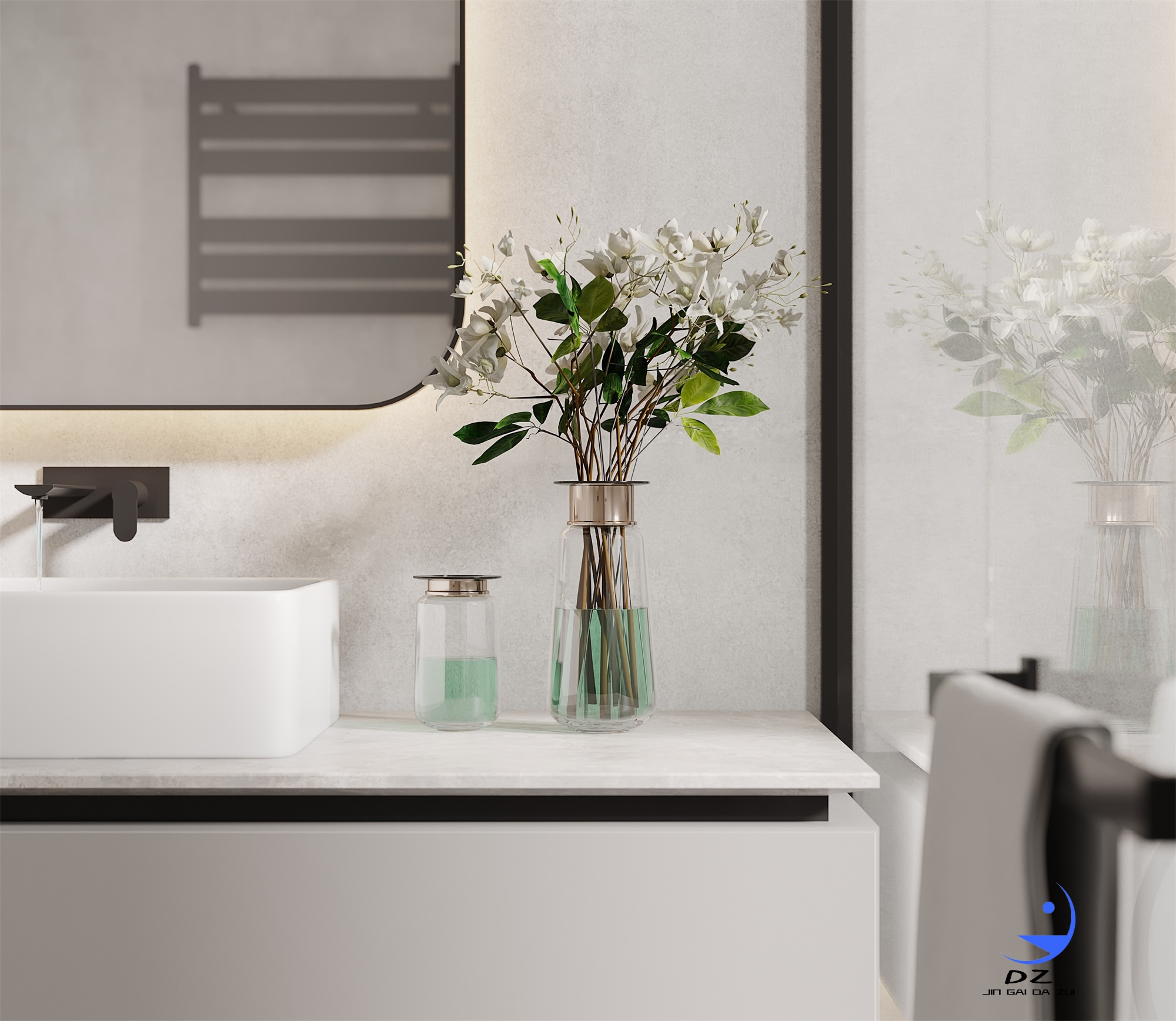 现代黑白系客餐厅卧室过道效果图-33