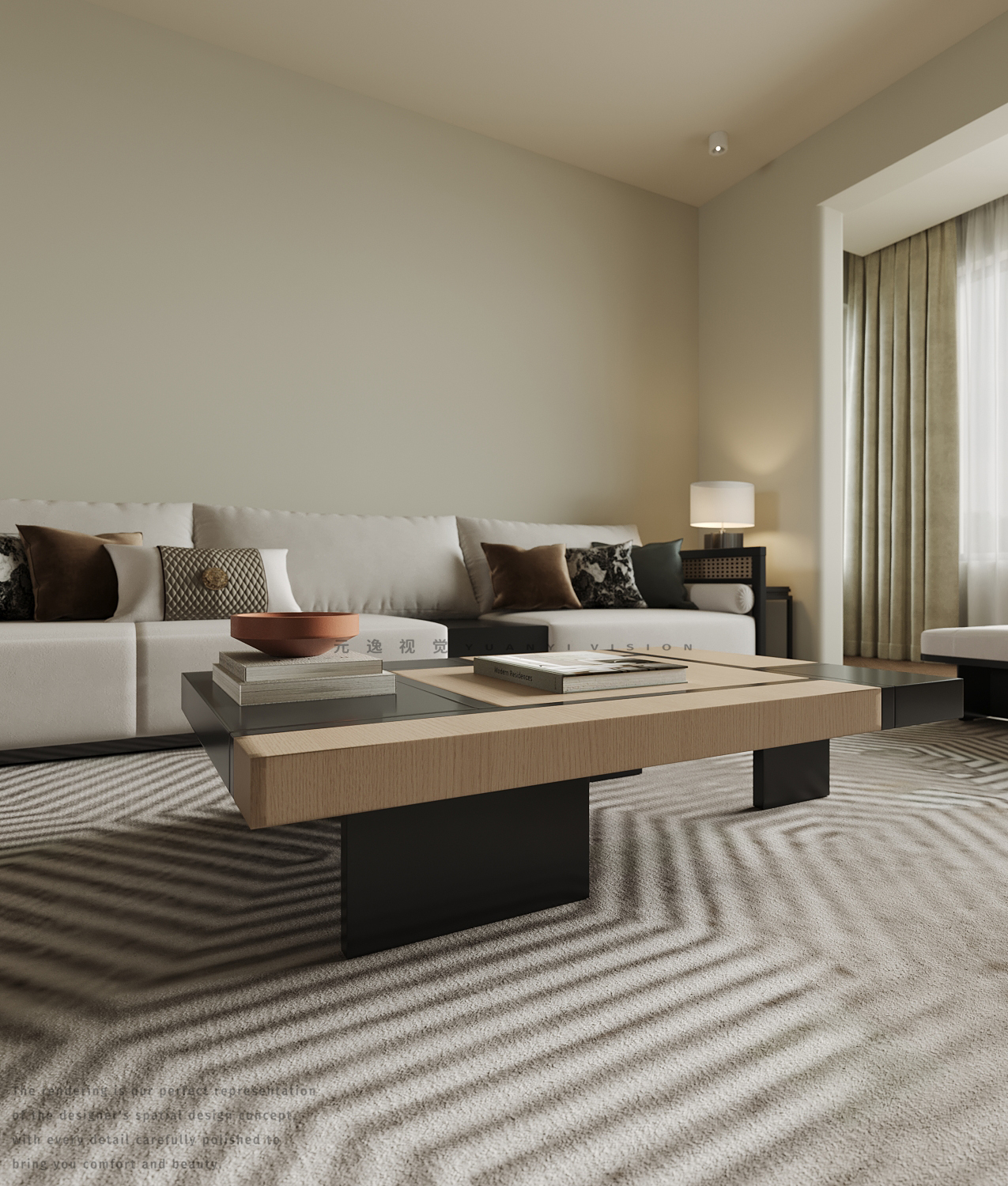 现代中古风客餐厅厨房设计丨个人效果图接单-13