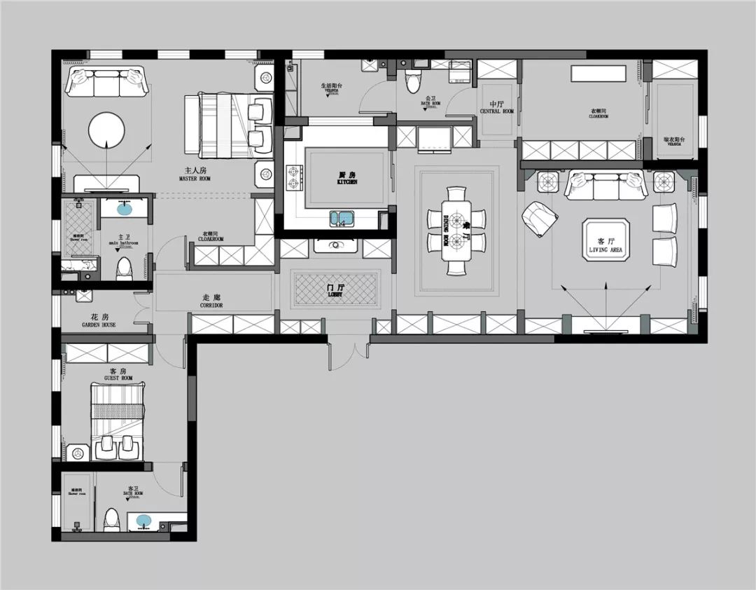 长夏方平米设计,美式平层大宅的优雅色彩碰撞-14