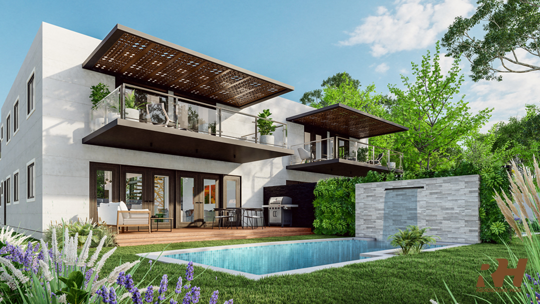 Residential Pool House Design & 3D Rendering-3