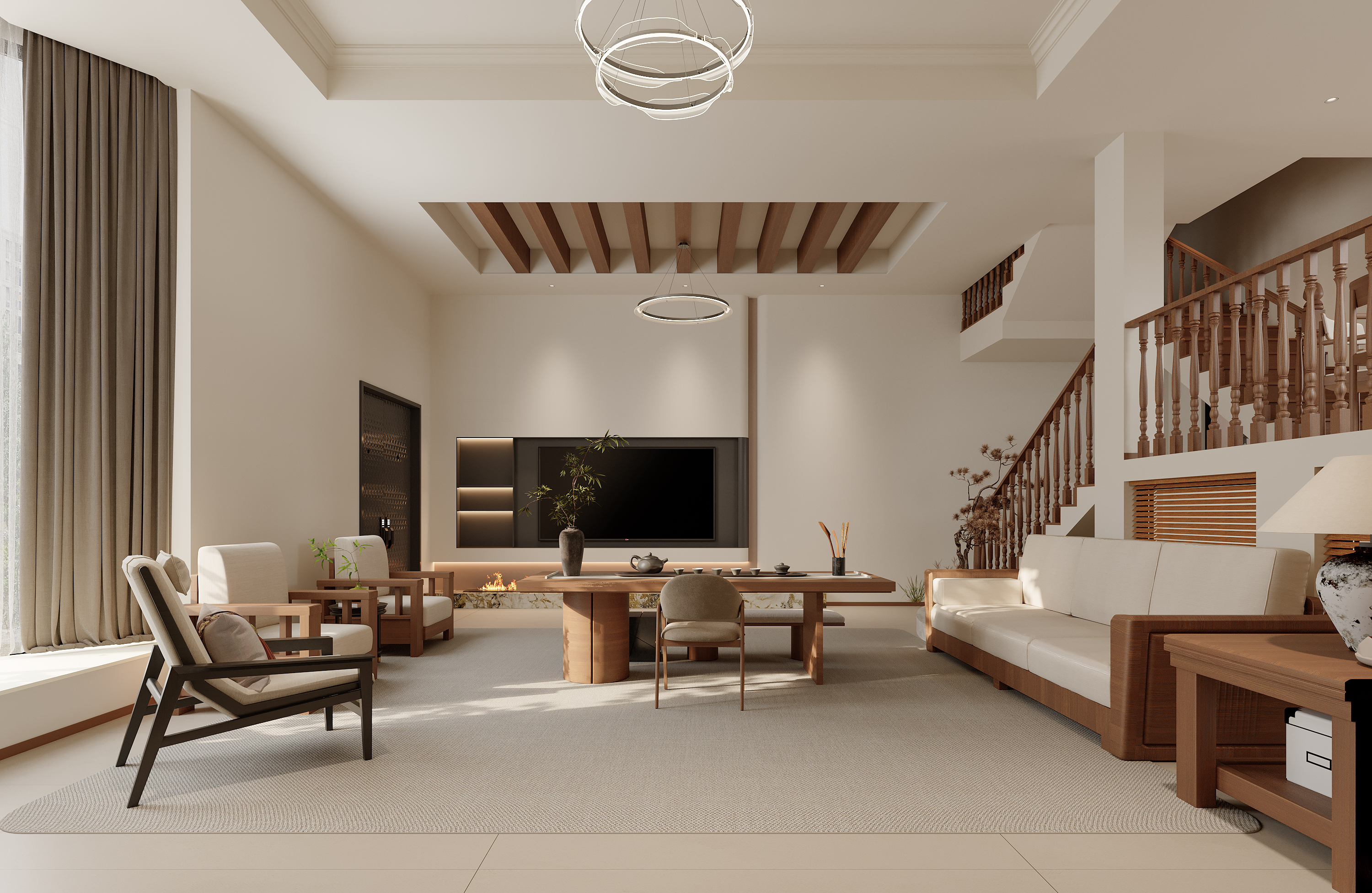 别墅诧寂风轻奢客餐厅效果图表现-5