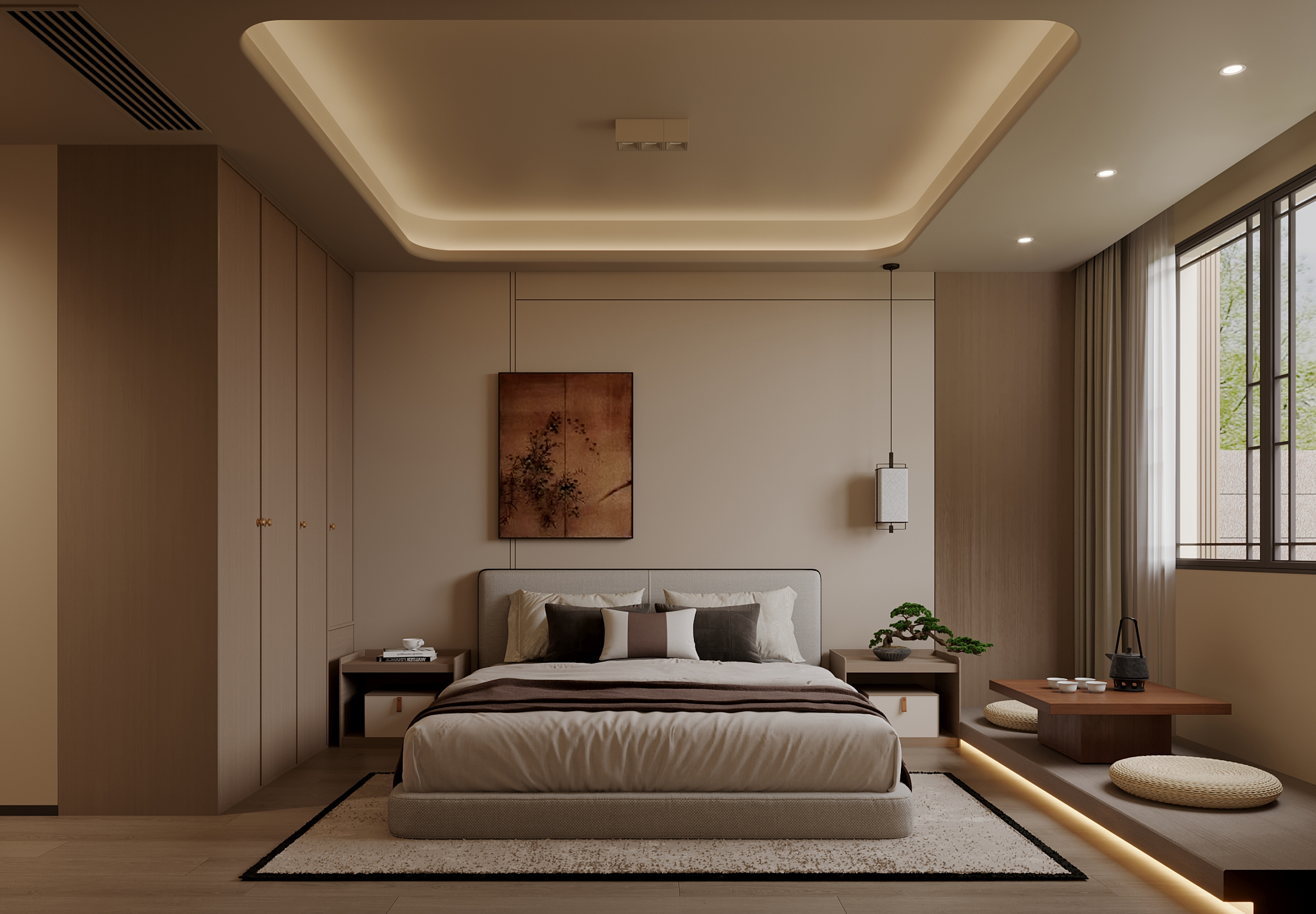 新中式挑空别墅客餐厅效果图表现-5