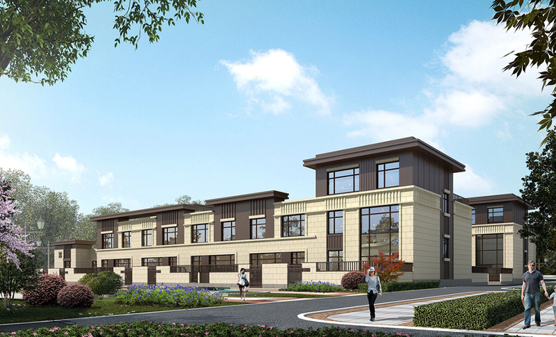 联排别墅双拼别墅建筑外观设计案例效果图-6