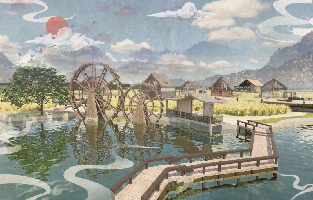 大四学妹的本科毕设将民宿建筑融入稻田之中！“可再生能源技术+组团式布局”栈道式串联功能区！自然环境与民俗文化相辅相成的民宿设计-99