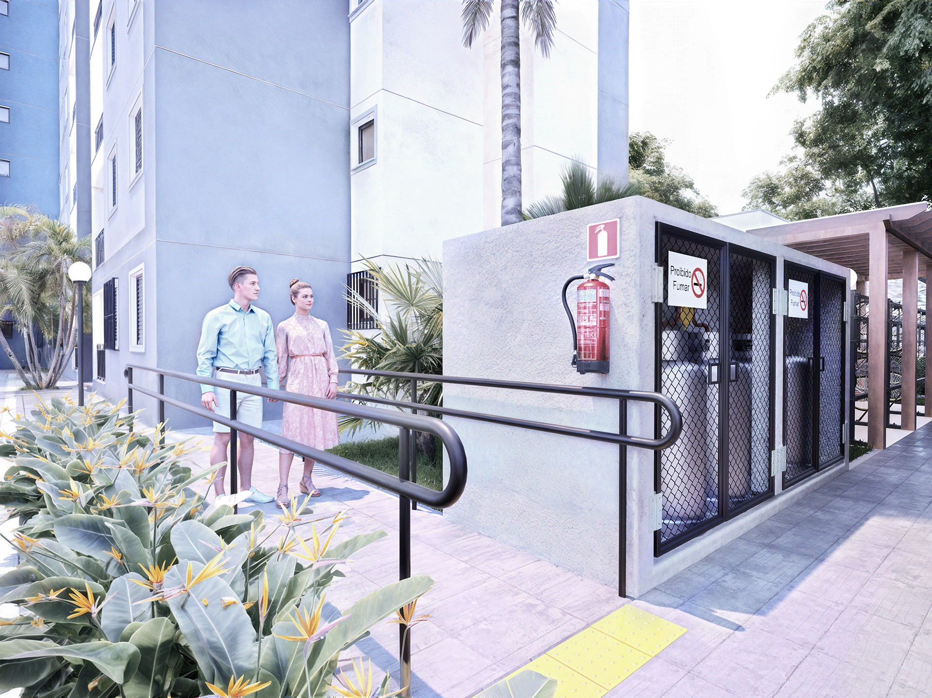 Visualização Arquitetônica: Fachada e Área de Lazer-12