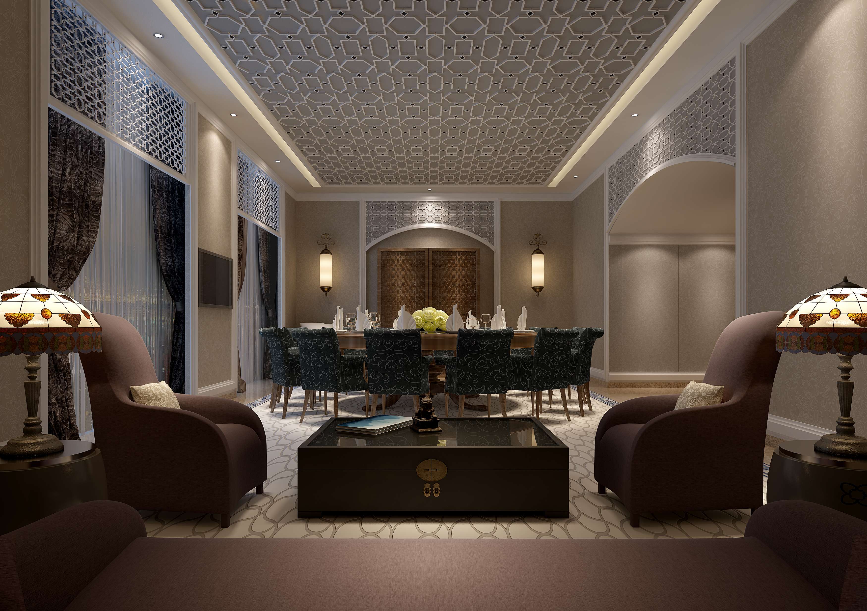 新中式风格奢华酒店餐厅 会所包房 包厢 包间 高清效果-3-3