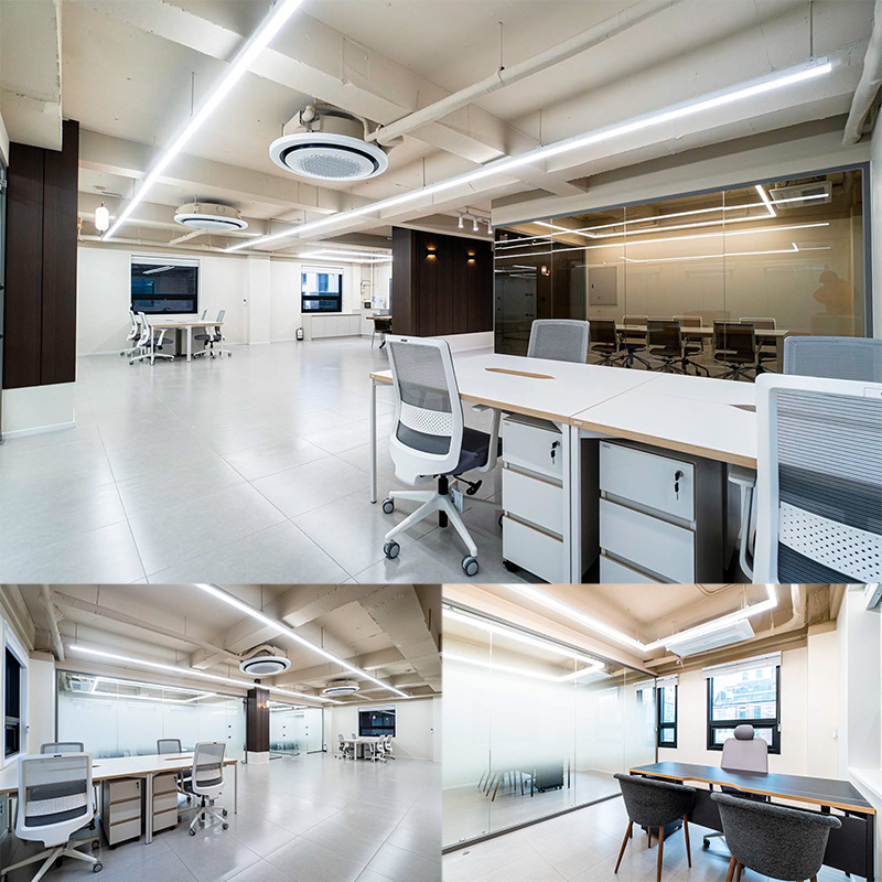 白色与木色的极简共享办公室-1