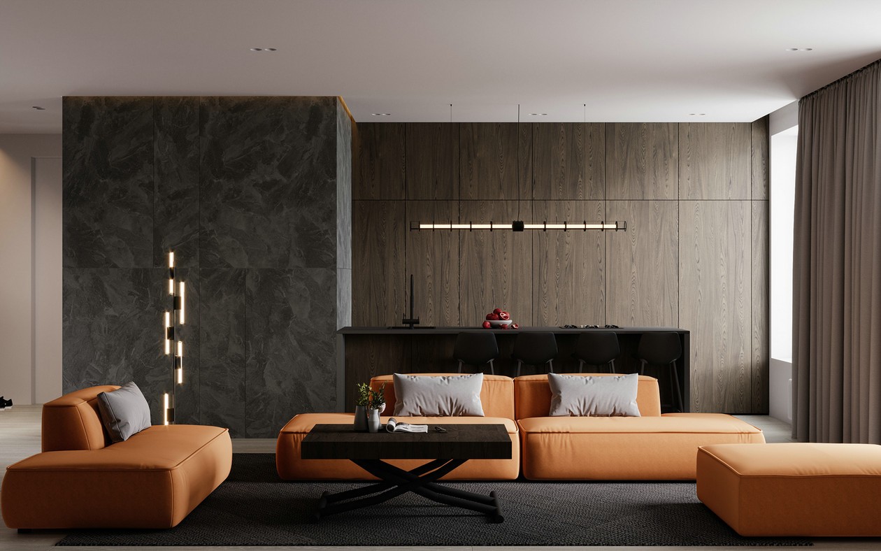 高级黑+橙色卧室设计-3