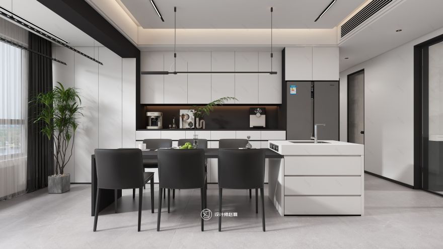 135㎡黑白灰风格住宅设计-14