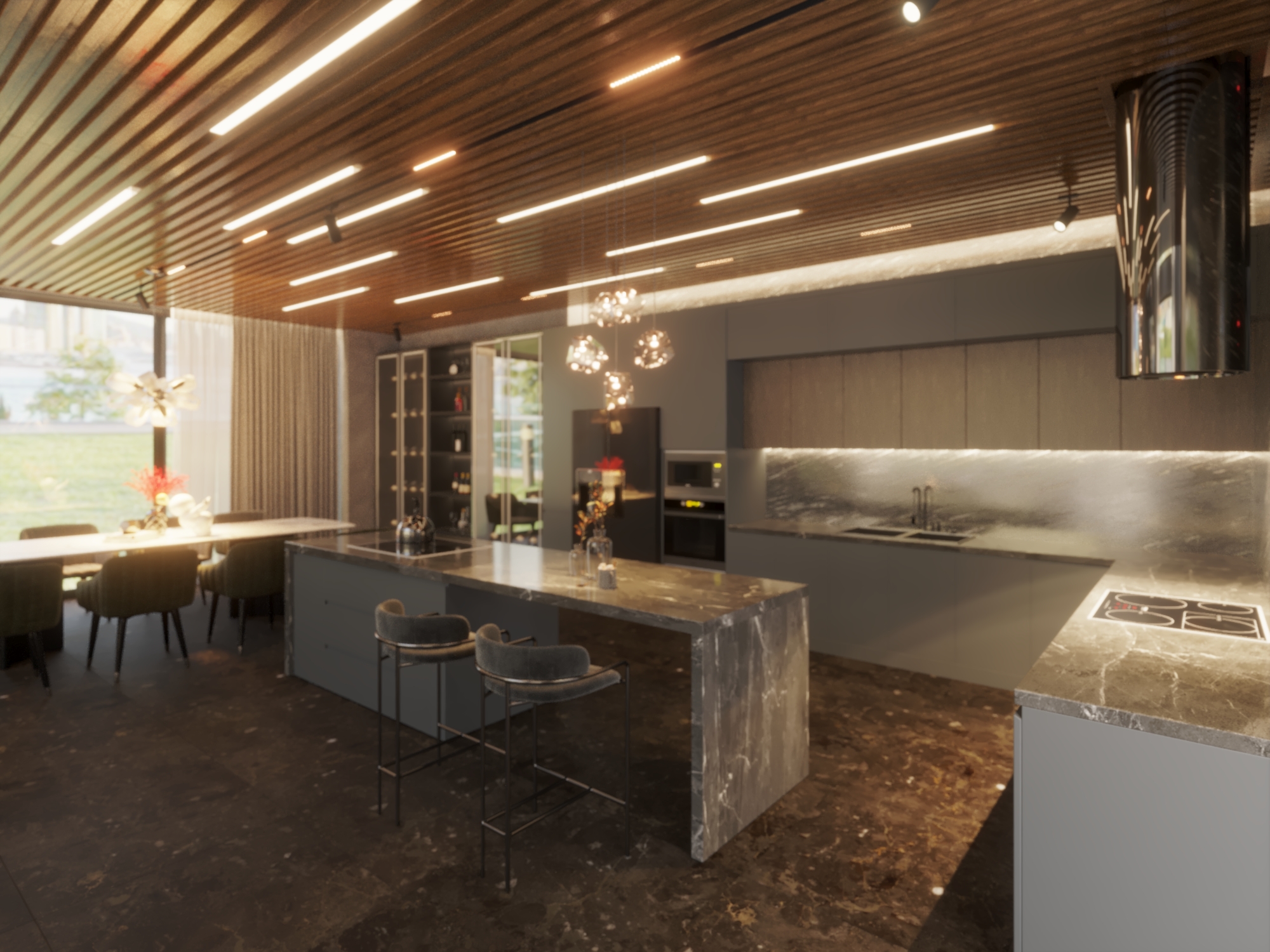 Villa Modern Reception and Living and Kitchen-11