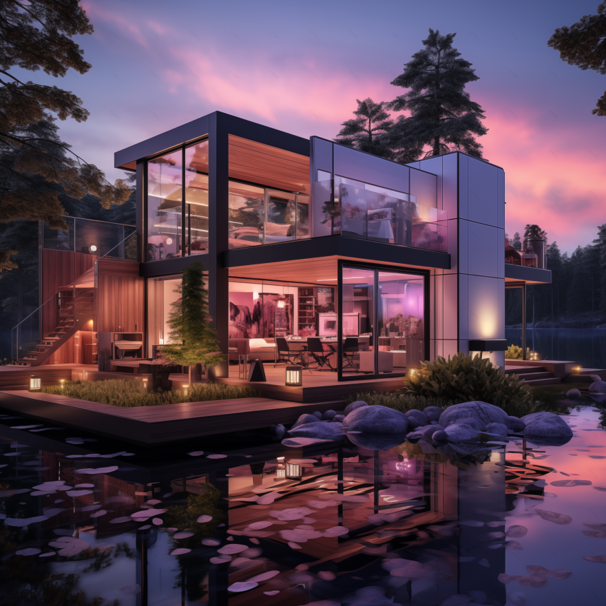 宁静湖畔现代风两层小屋-11