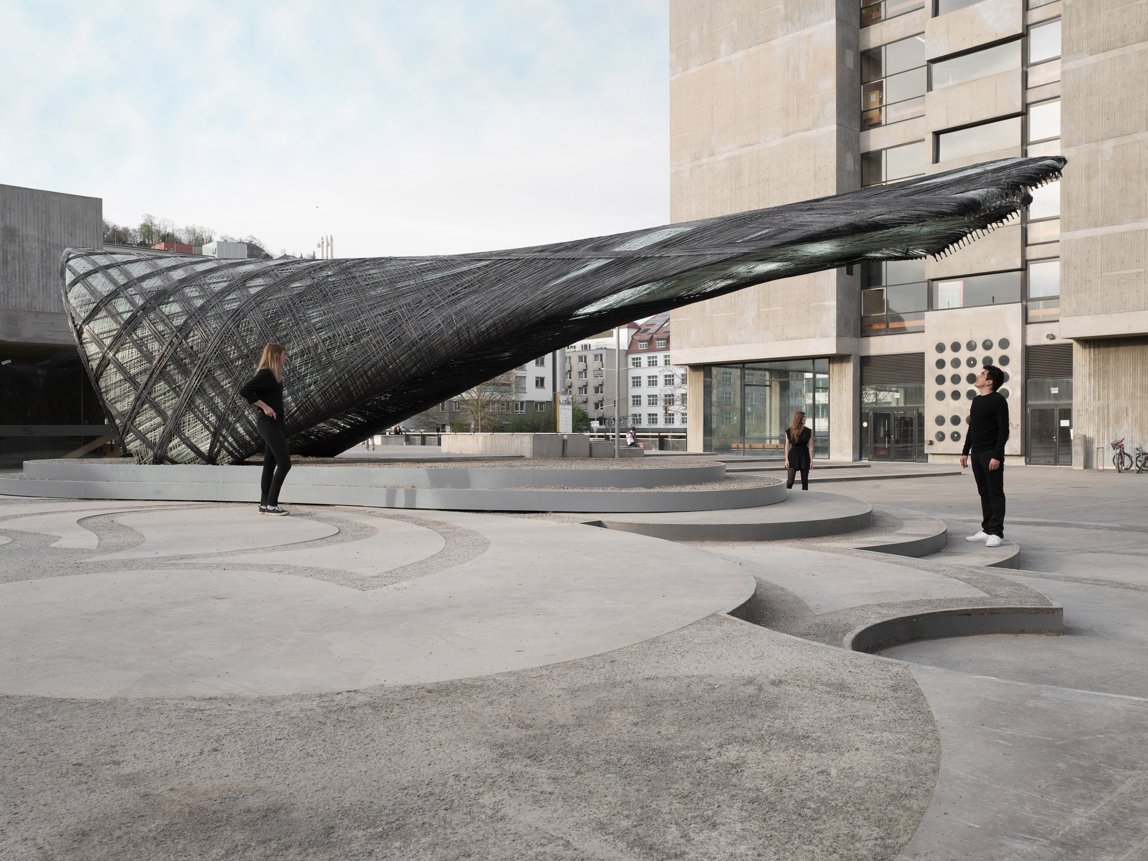 Drones and robots weave carbon-fibre pavilion based on moth webs-8