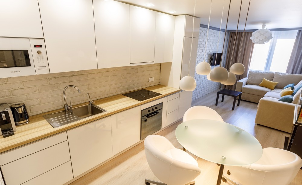 现代简约小厨房与客厅一体空间设计-0