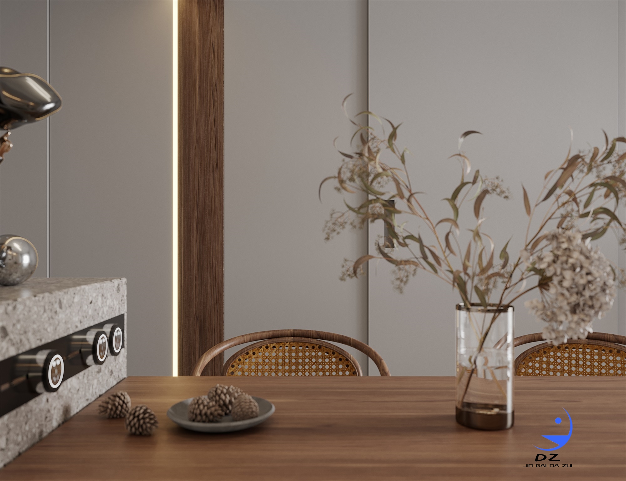 现代黑白系客餐厅卧室过道效果图-18