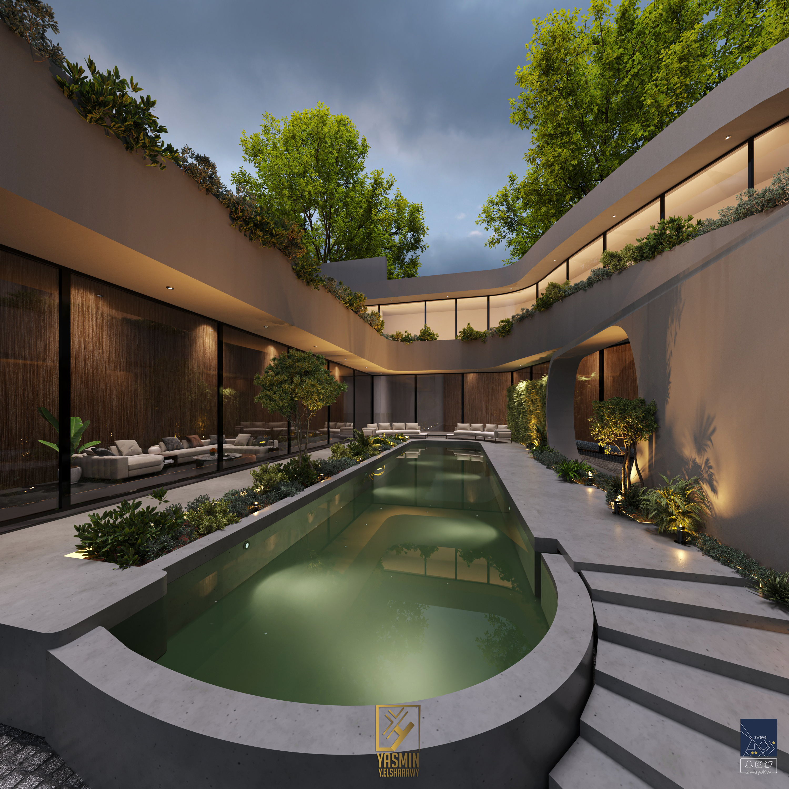 现代别墅外观和泳池设计丨yasminy.elsharawy-16