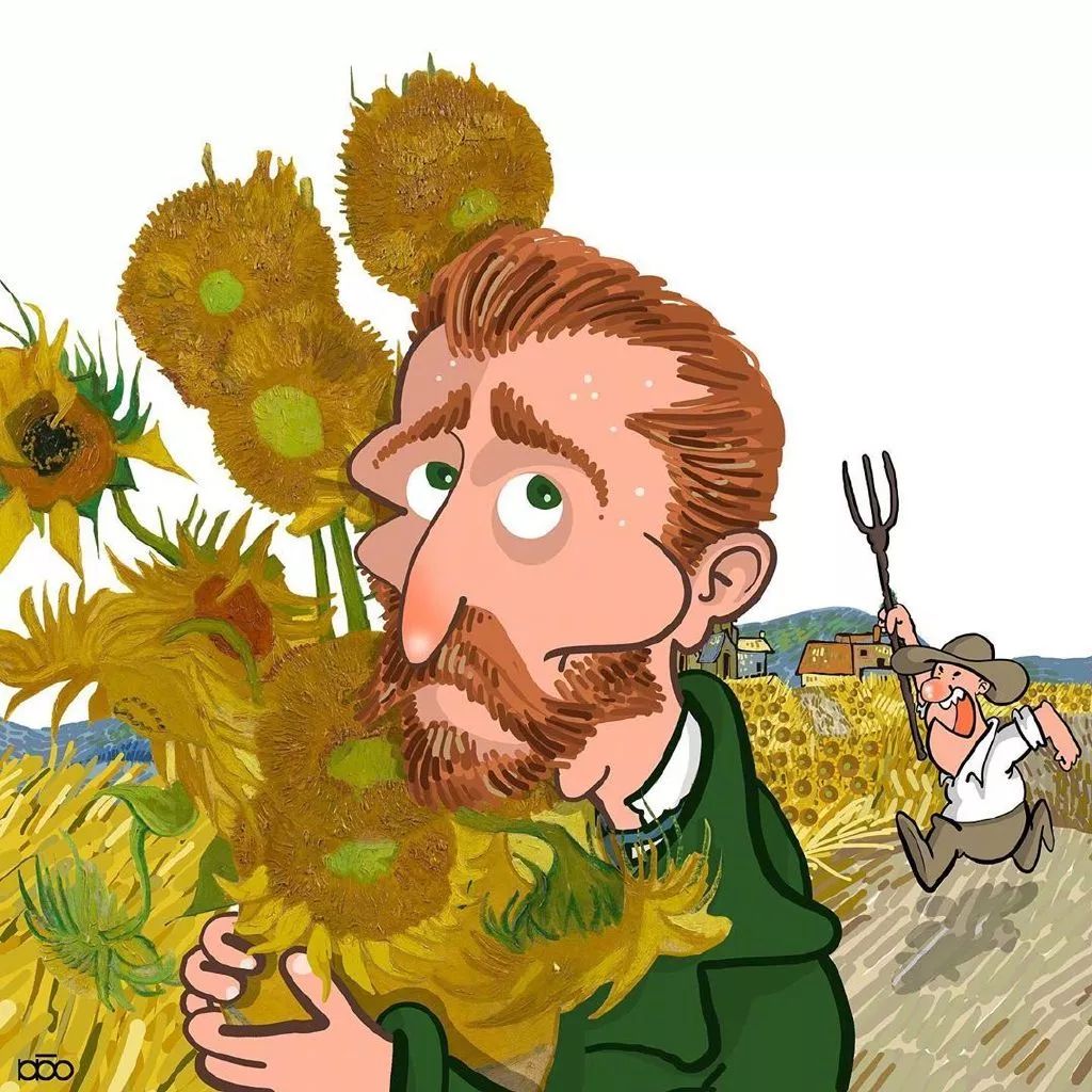 梵高生活艺术化,伊朗插画家漫画致敬经典-26