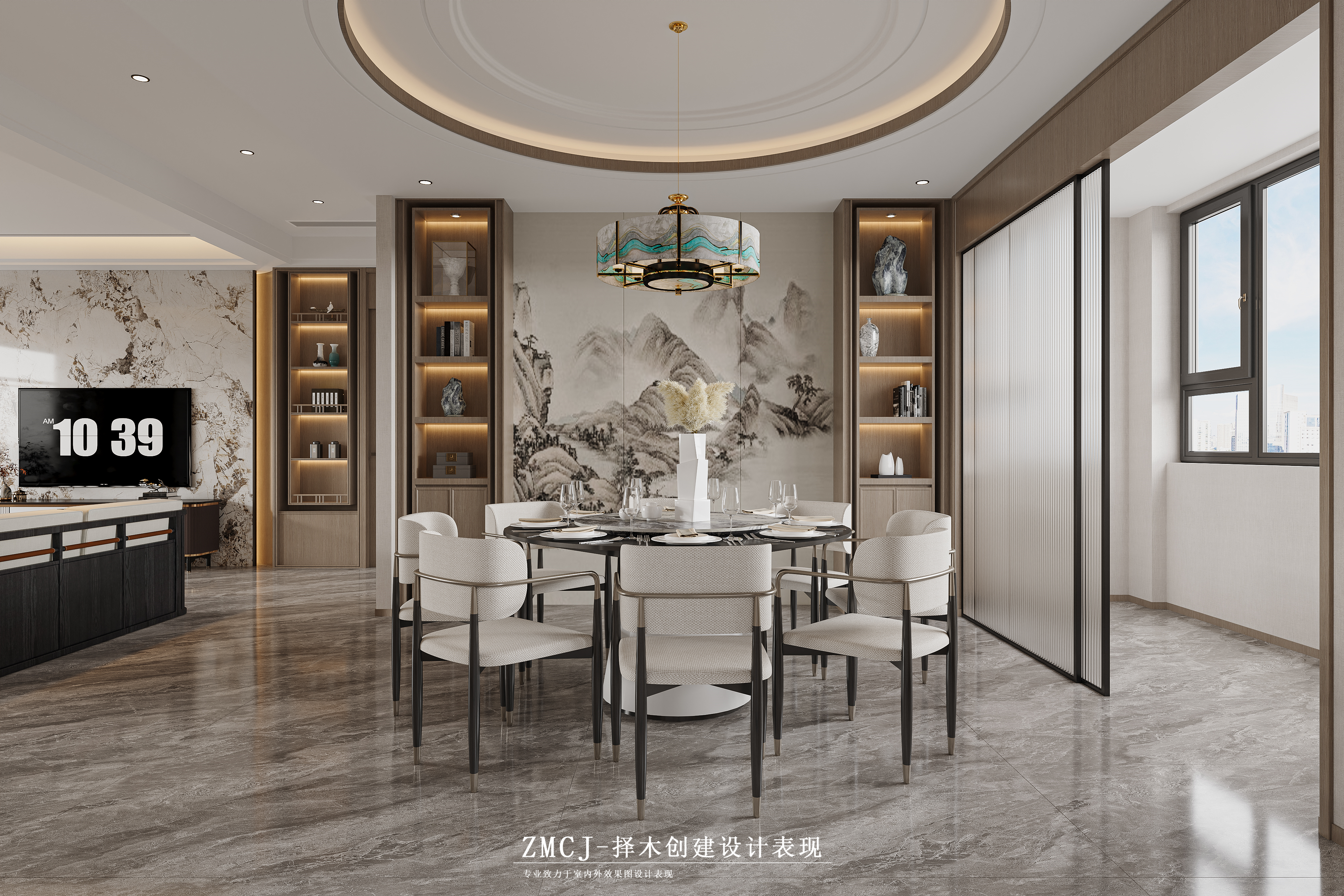 新中式风格客餐厅玄关设计丨择木创建-8